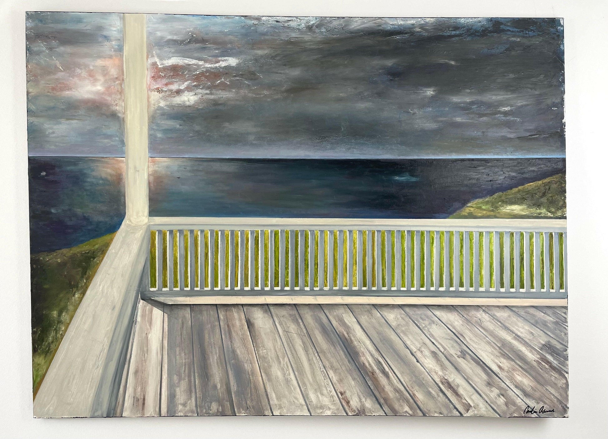 Close-up of ‘View from the Porch’ – Layered oil painting with soft, natural textures and earthy movement – Caroline Adrienne Art