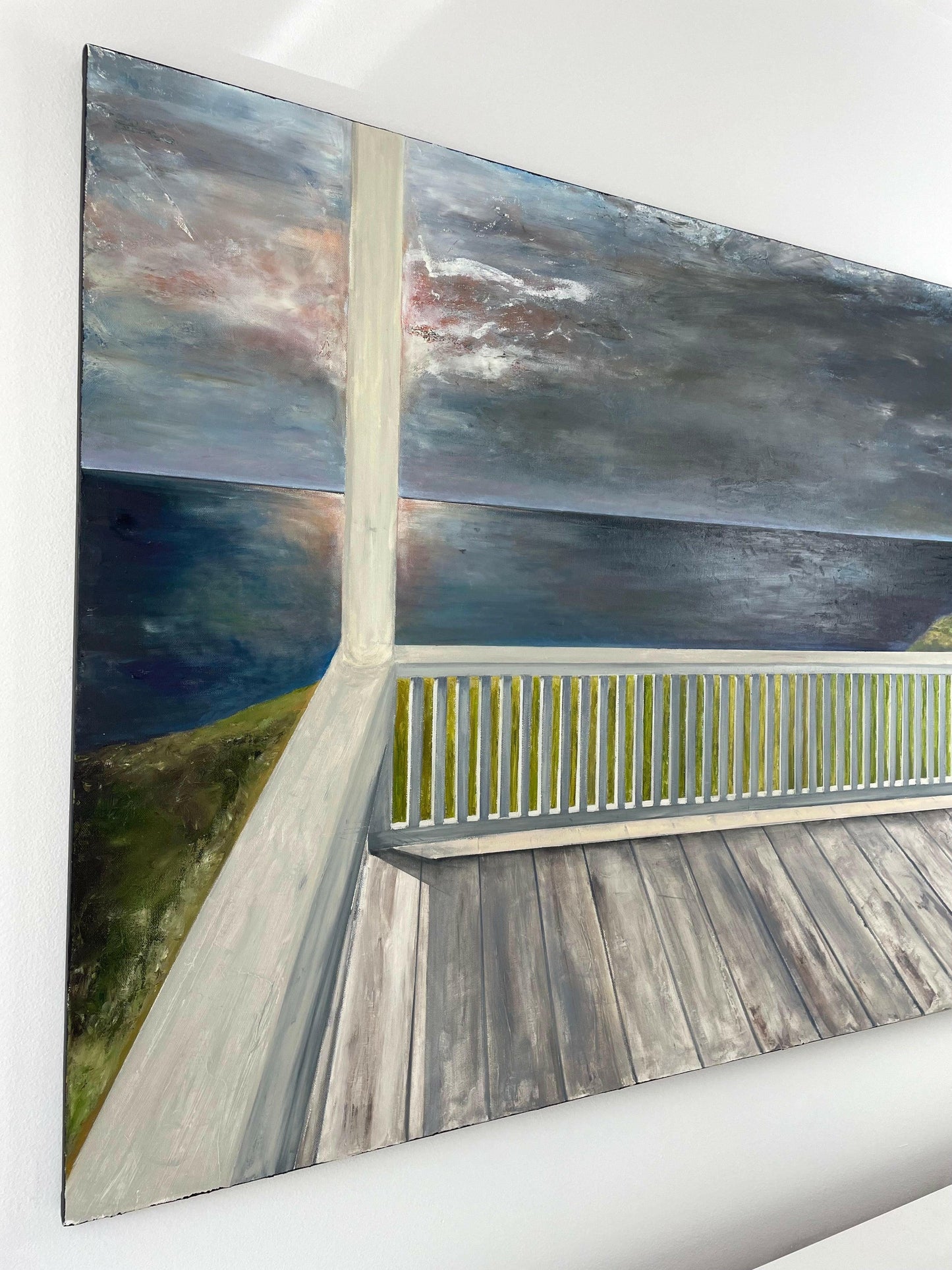 Close-up of ‘View from the Porch’ – Layered oil painting with soft, natural textures and earthy movement – Caroline Adrienne Art