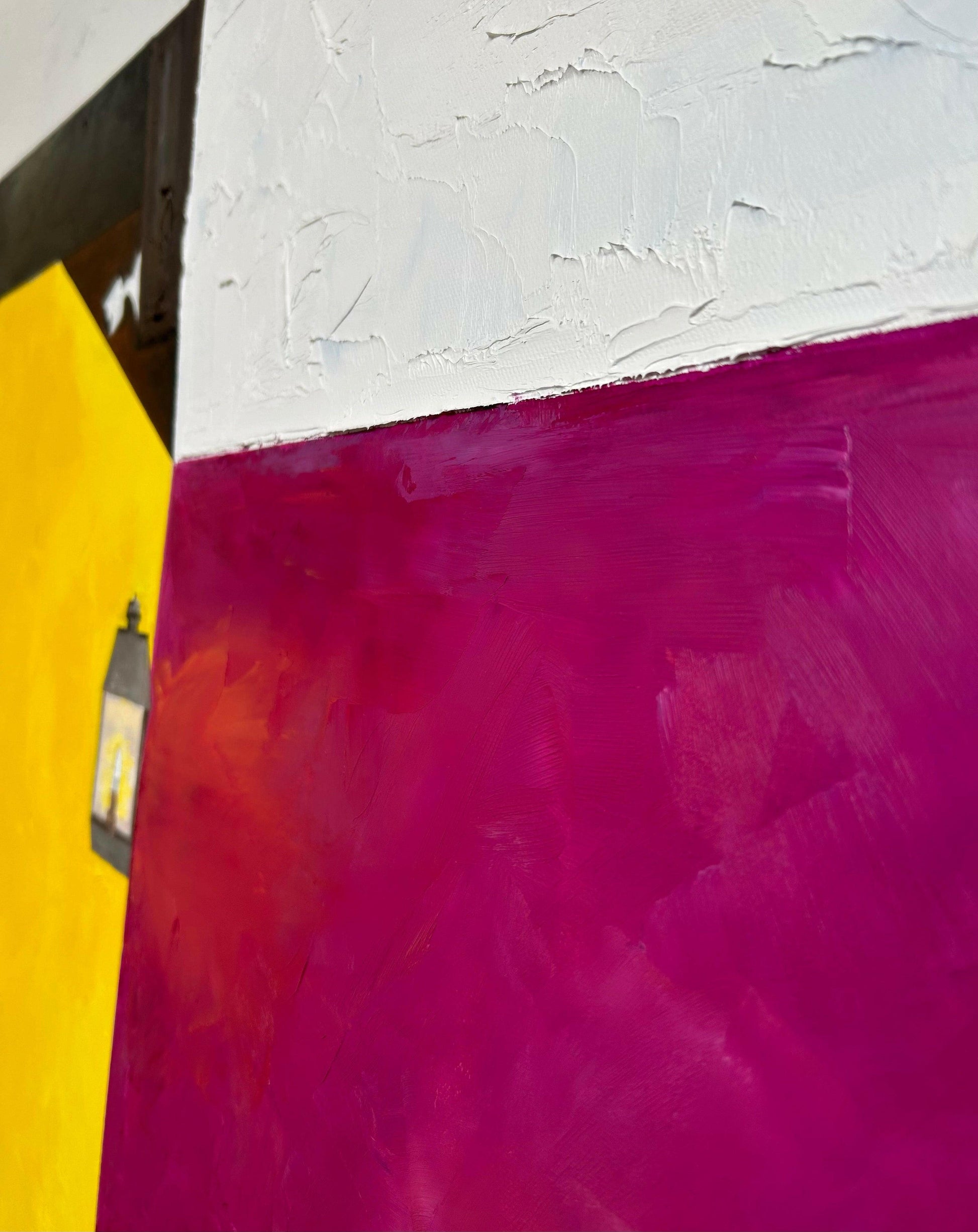 Side angle of “Local Mexican Restaurant” painting, emphasizing the vibrant color palette and energetic ambiance, ideal for adding personality to contemporary interiors.