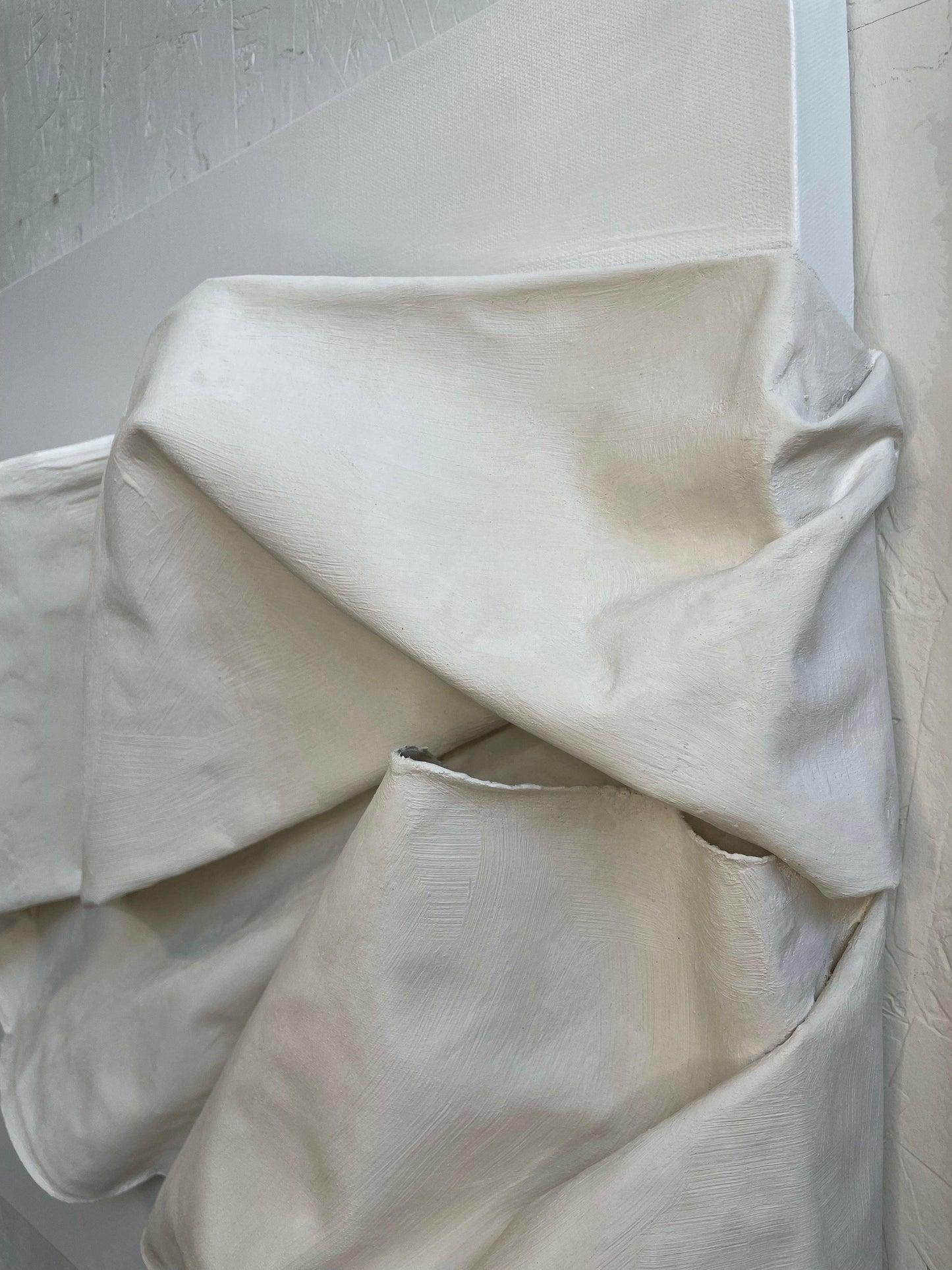 Detail of Sophia – Sculptural canvas artwork with layered white texture – Caroline Adrienne Art