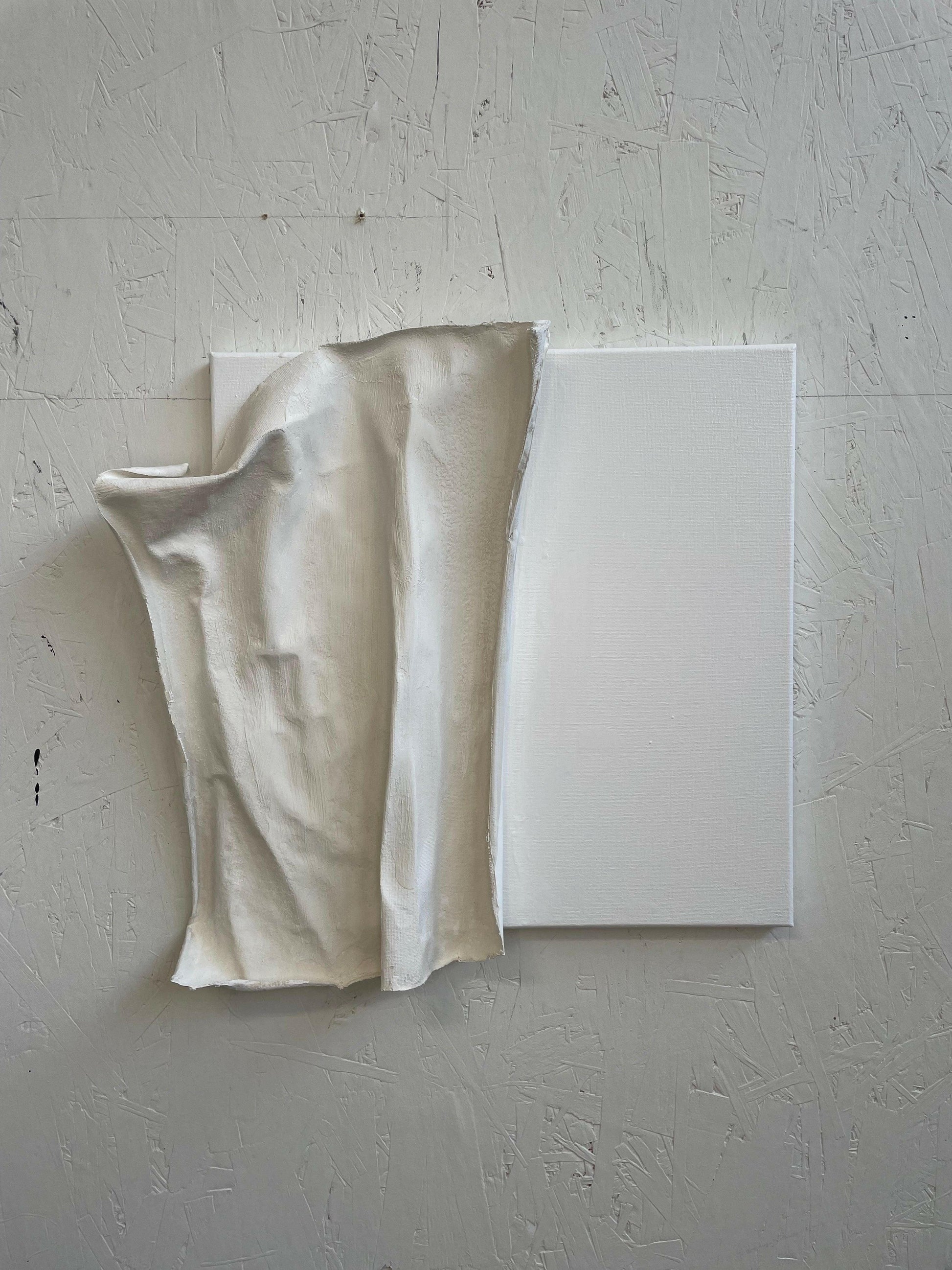 Close-up of Grace – Sculptural plaster detail on cotton canvas – Caroline Adrienne Art