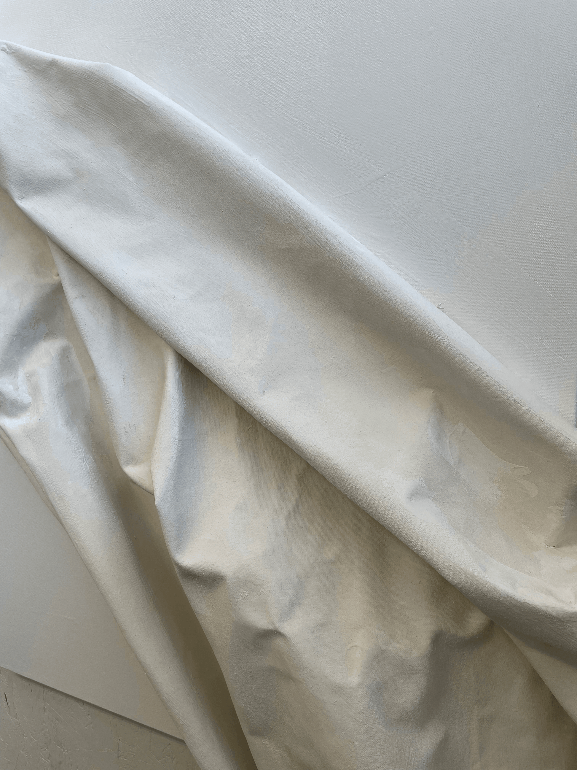 Exclusive 3D mixed media abstract art with neutral tones, combining plaster elements and luxurious texture for contemporary spaces. Close-up front