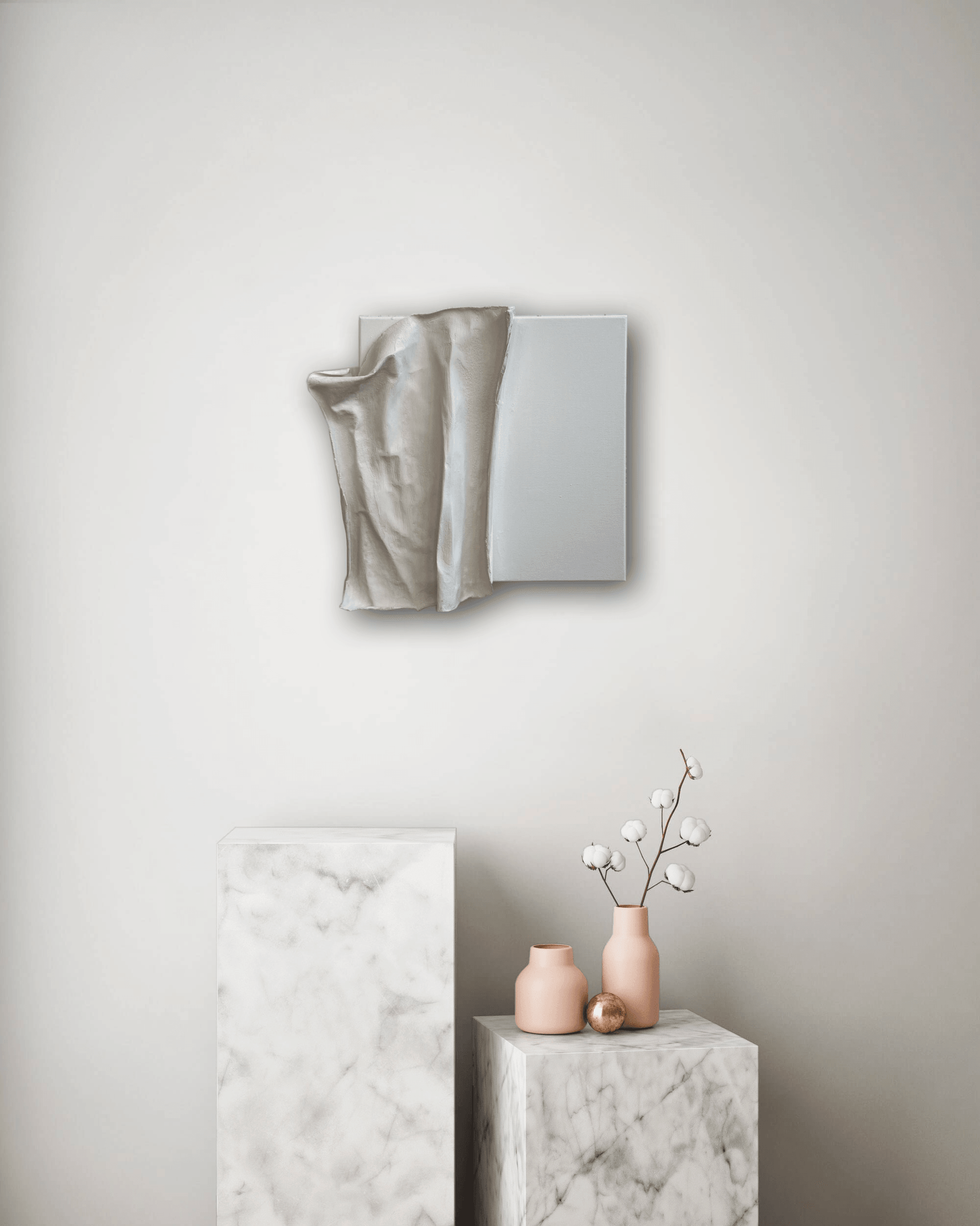 Grace – Sculptural white-on-white mixed media painting with refined texture and elegance – Caroline Adrienne Art