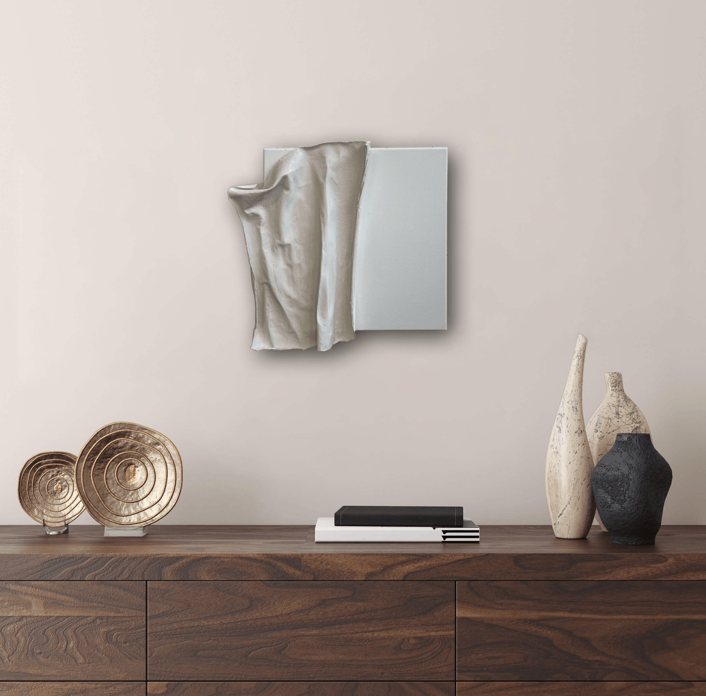 Grace – Modern abstract painting with dimensional texture and soft white palette – Caroline Adrienne