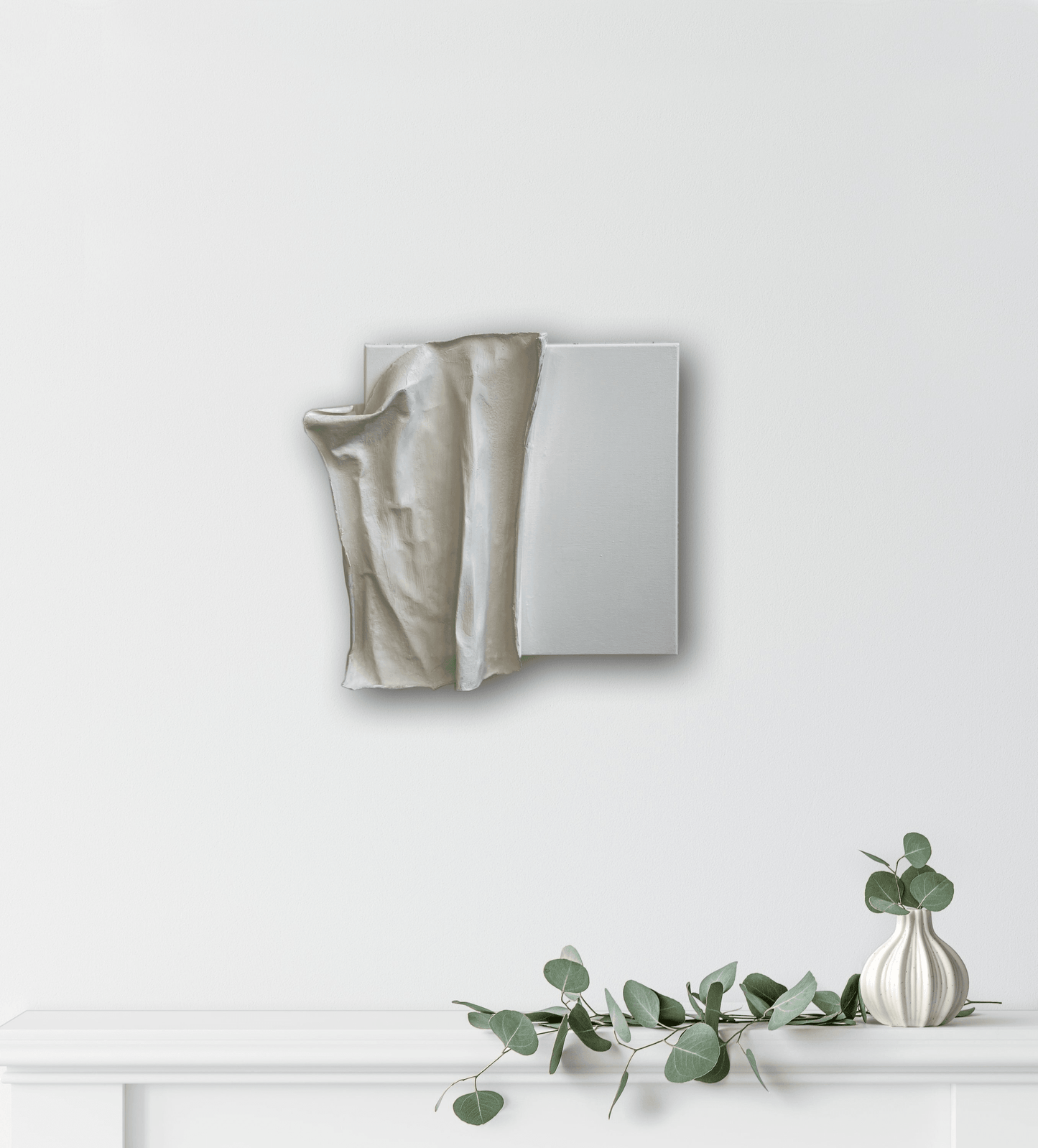 Grace – Sculptural white-on-white mixed media painting with refined texture and elegance – Caroline Adrienne Art