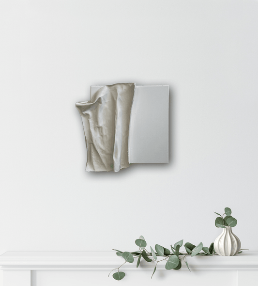 Grace – Sculptural white-on-white mixed media painting with refined texture and elegance – Caroline Adrienne Art