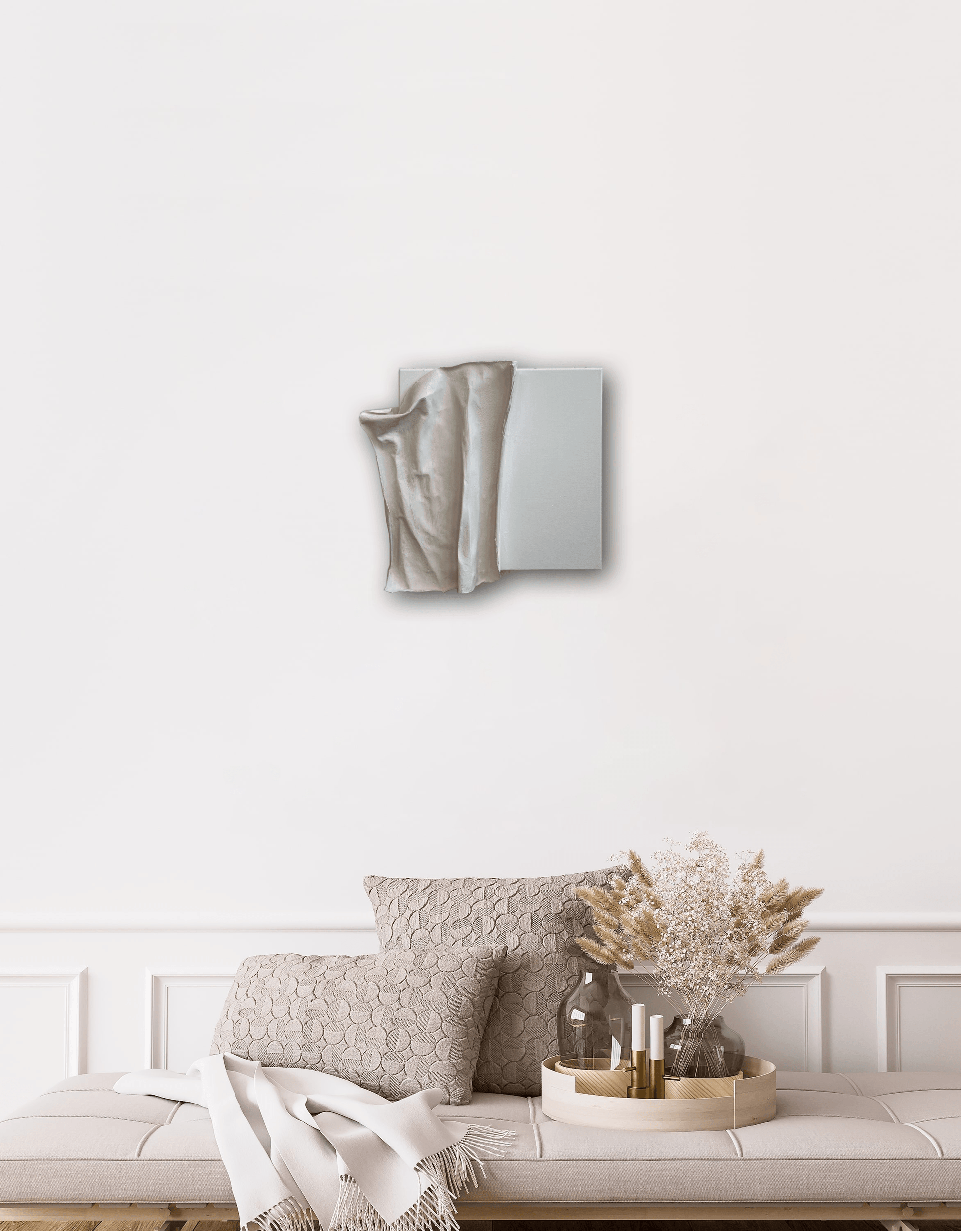 Grace – Modern abstract painting with dimensional texture and soft white palette – Caroline Adrienne