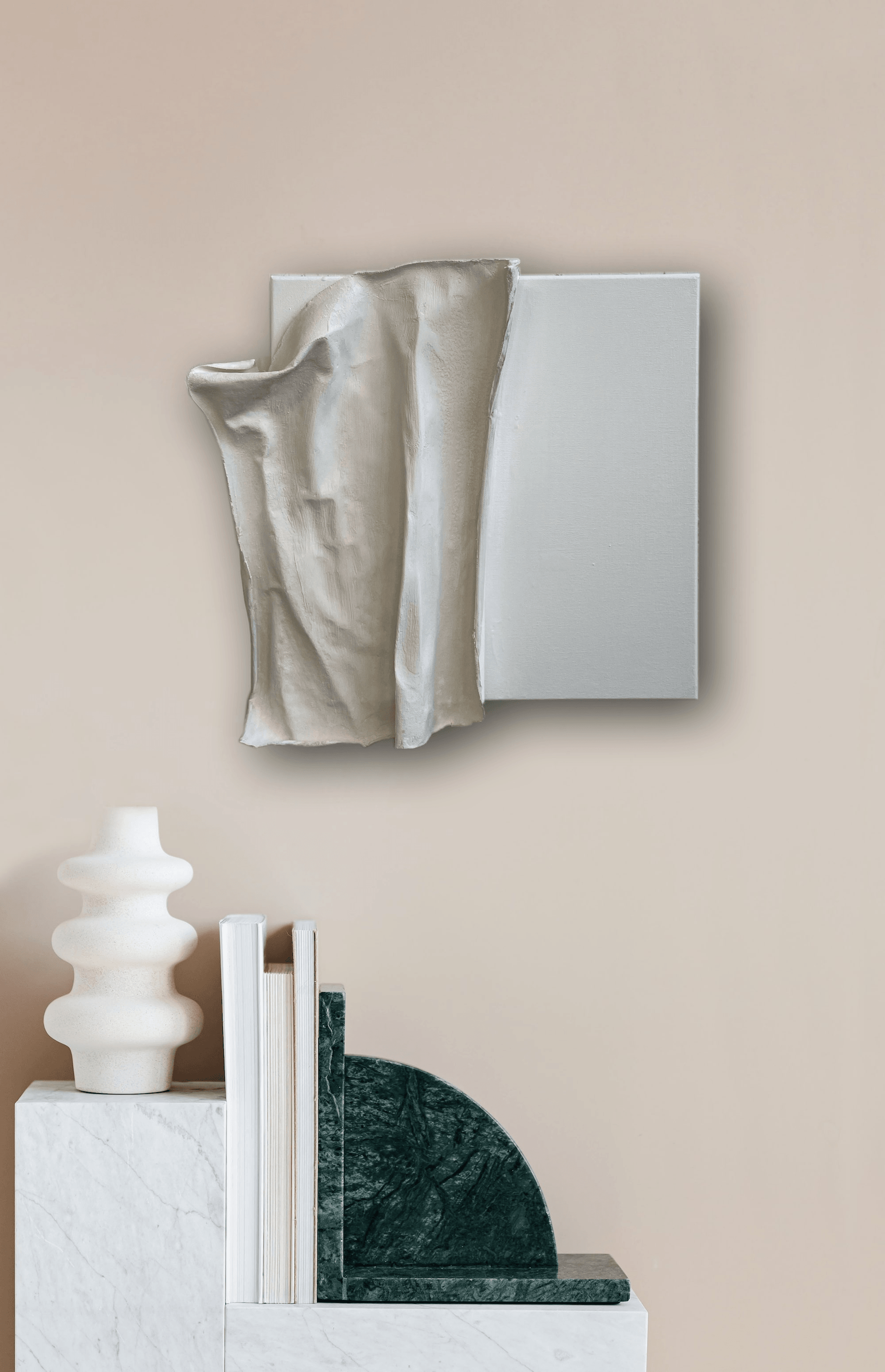 Grace – Textural mixed media artwork in minimalist white tones – Caroline Adrienne