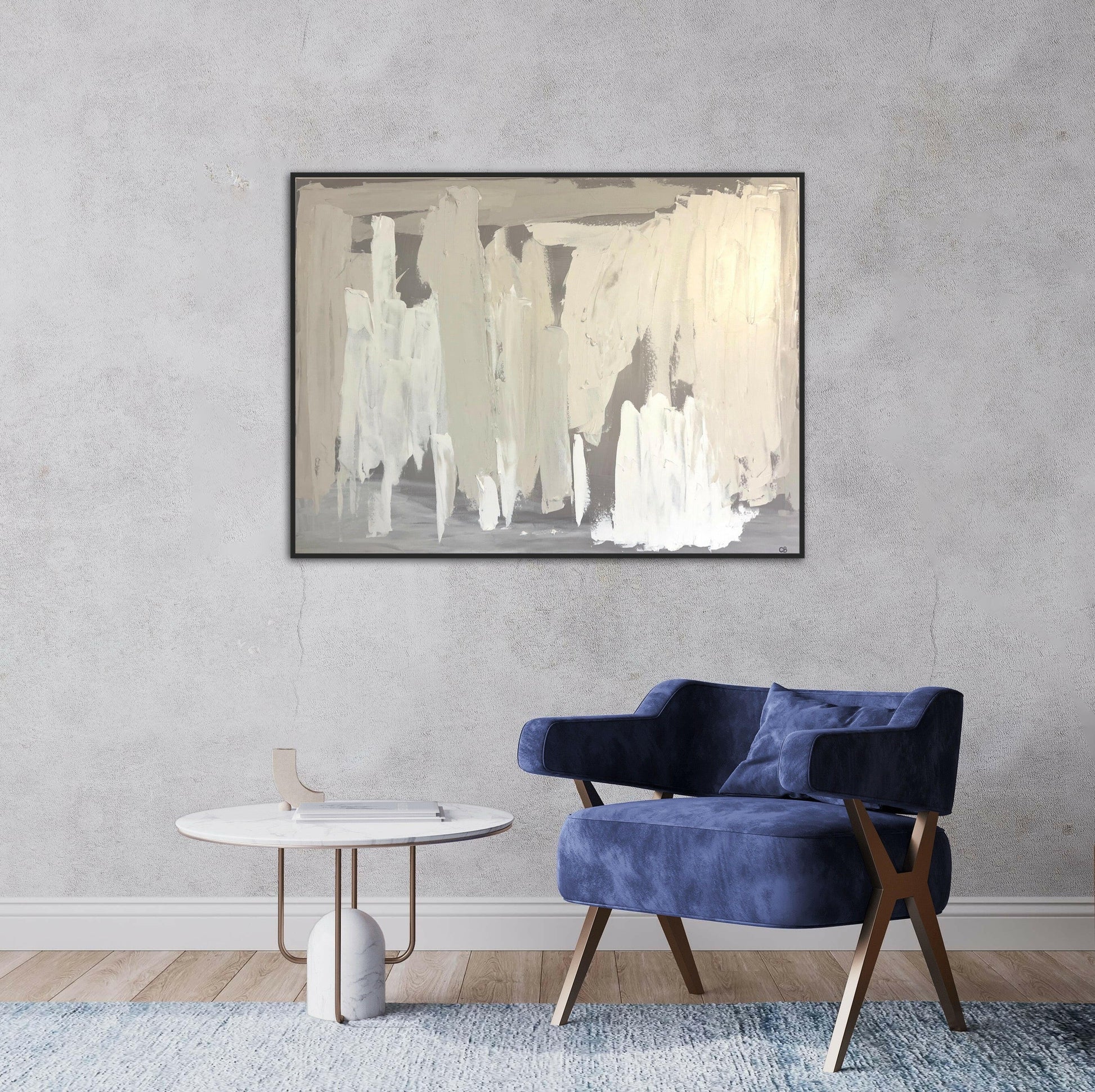 ‘Disguise’ – Monochrome abstract artwork with tonal variation and delicate surface texture, perfect for serene, modern interiors – Caroline Adrienne Art