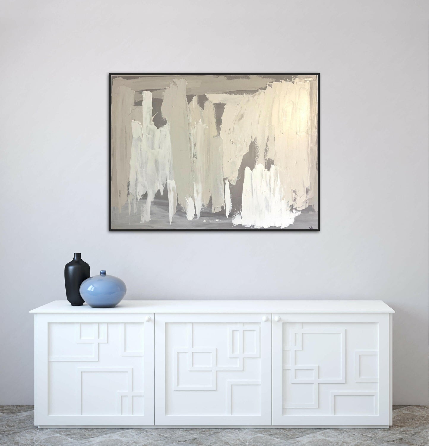 ‘Disguise’ – Abstract artwork in muted grays with soft, textural depth, designed for modern, contemplative spaces – Caroline Adrienne Art