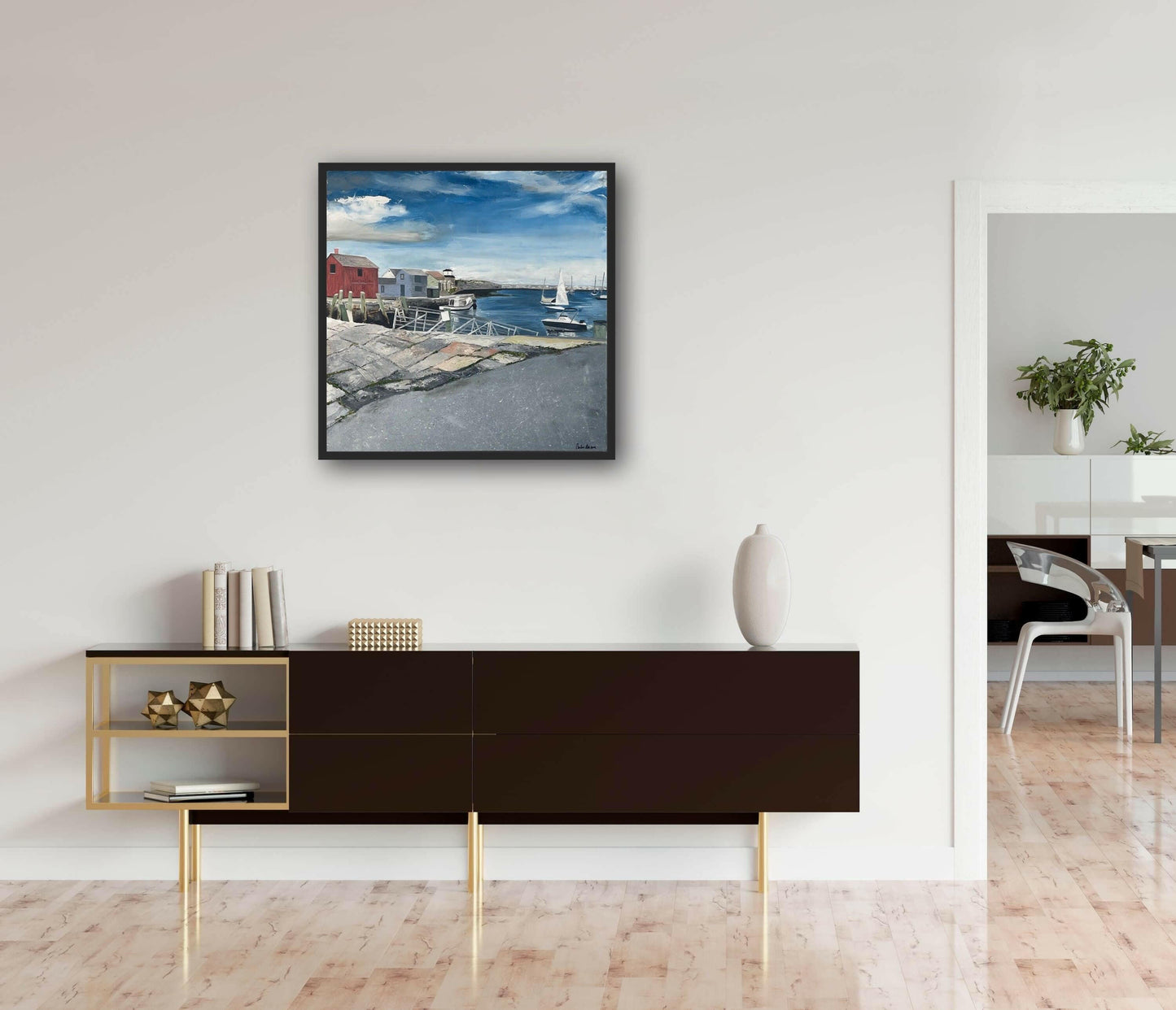 Rockport MA - Elegant coastal-inspired abstract art - Living room gallery wall styling - Caroline Adrienne