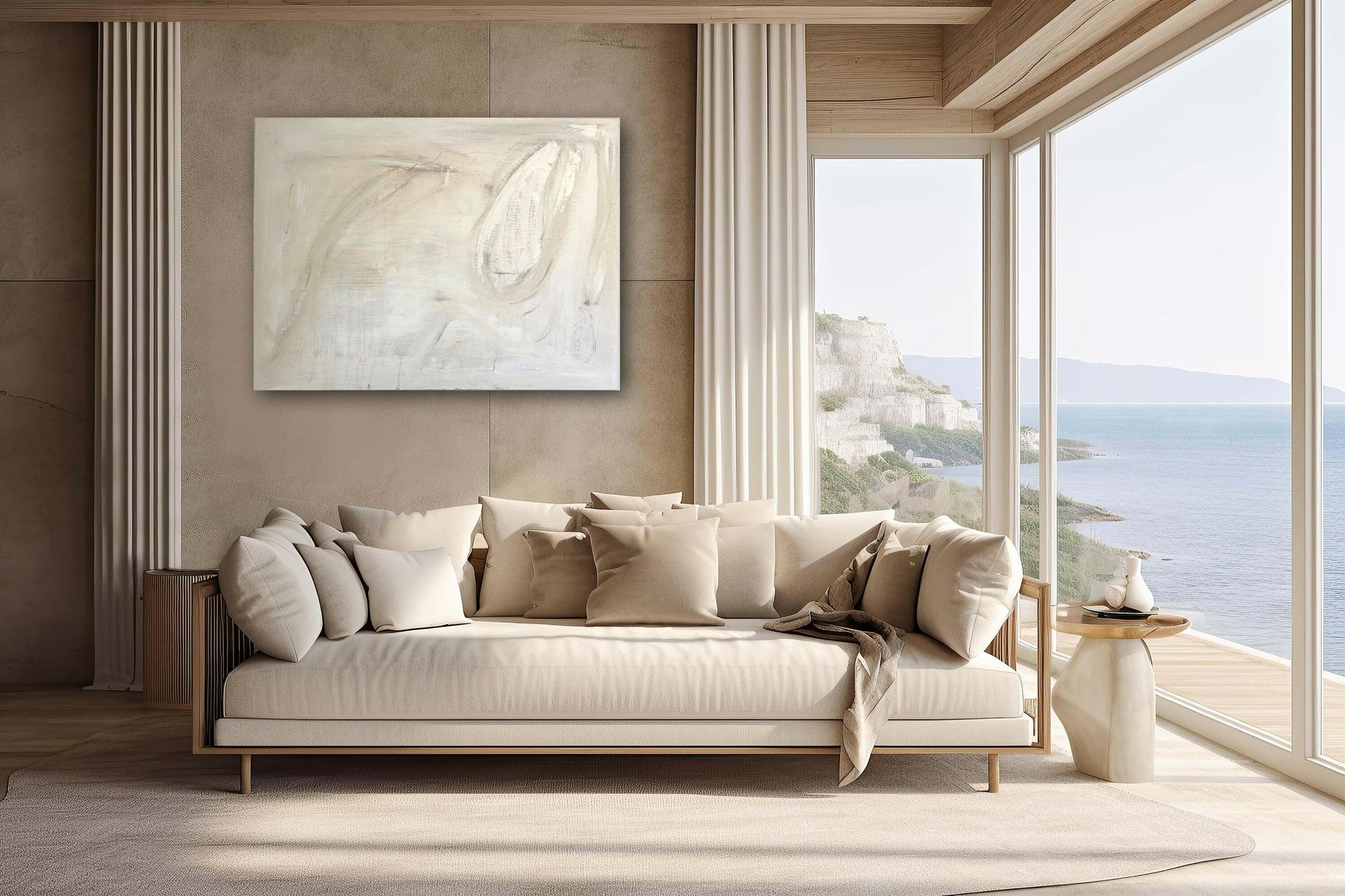 ‘Bridal Shower’ – Dreamy, minimalist abstract canvas with nuanced texture and airy color layers, evoking a soft, ceremonial beauty – Caroline Adrienne Art