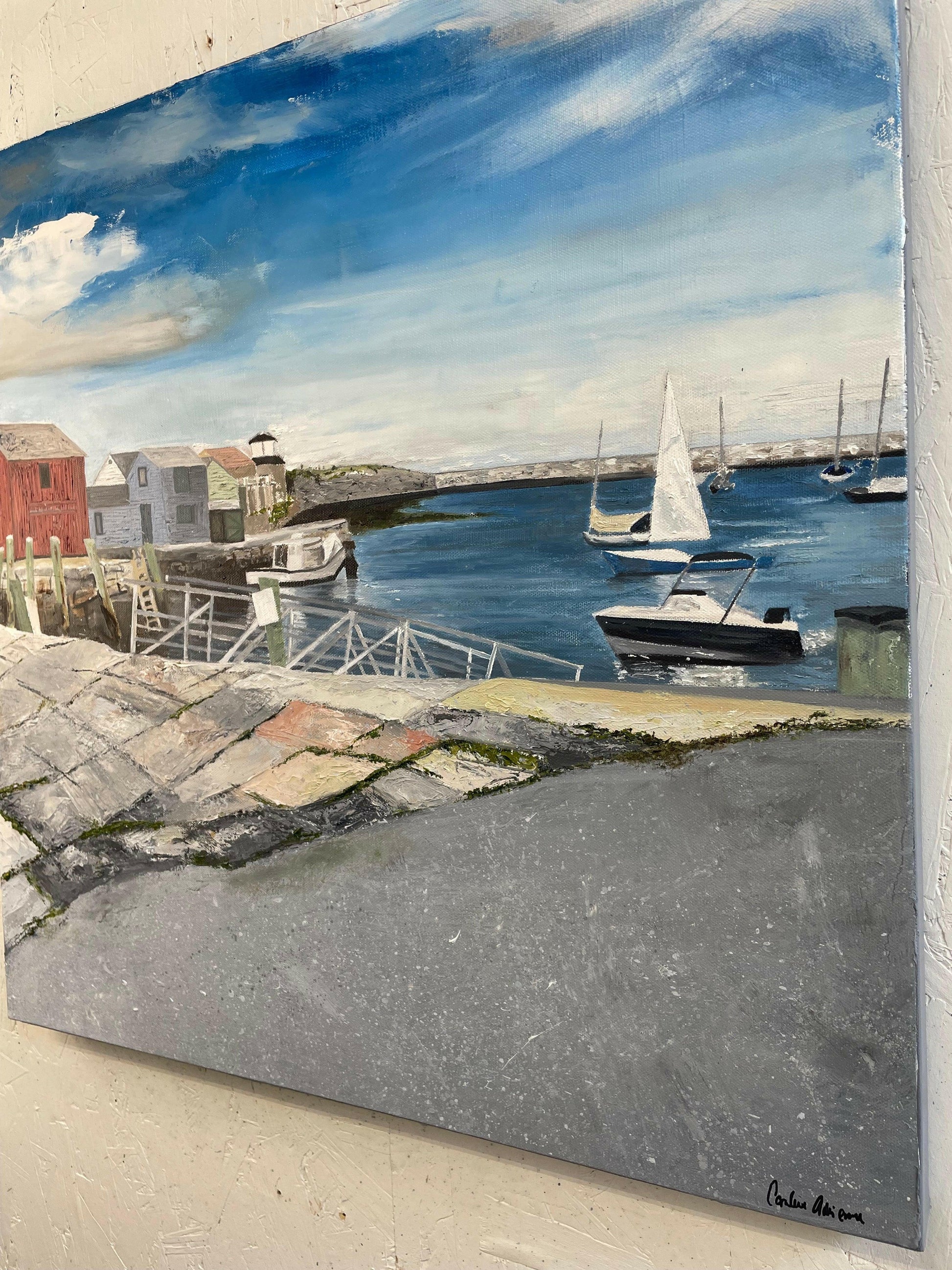 Rockport MA - Sophisticated abstract painting inspired by Massachusetts coastline - Caroline Adrienne Art