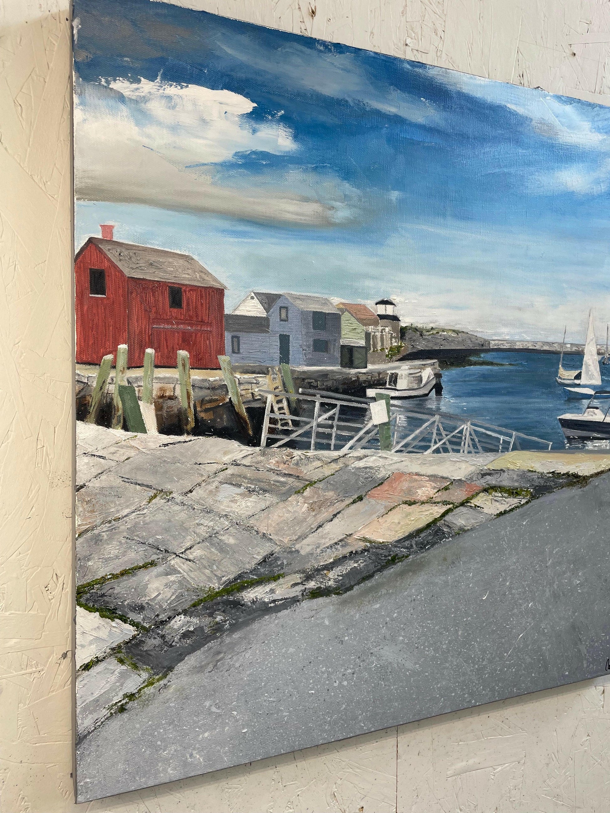 Rockport MA - Sophisticated abstract painting inspired by Massachusetts coastline - Caroline Adrienne Art