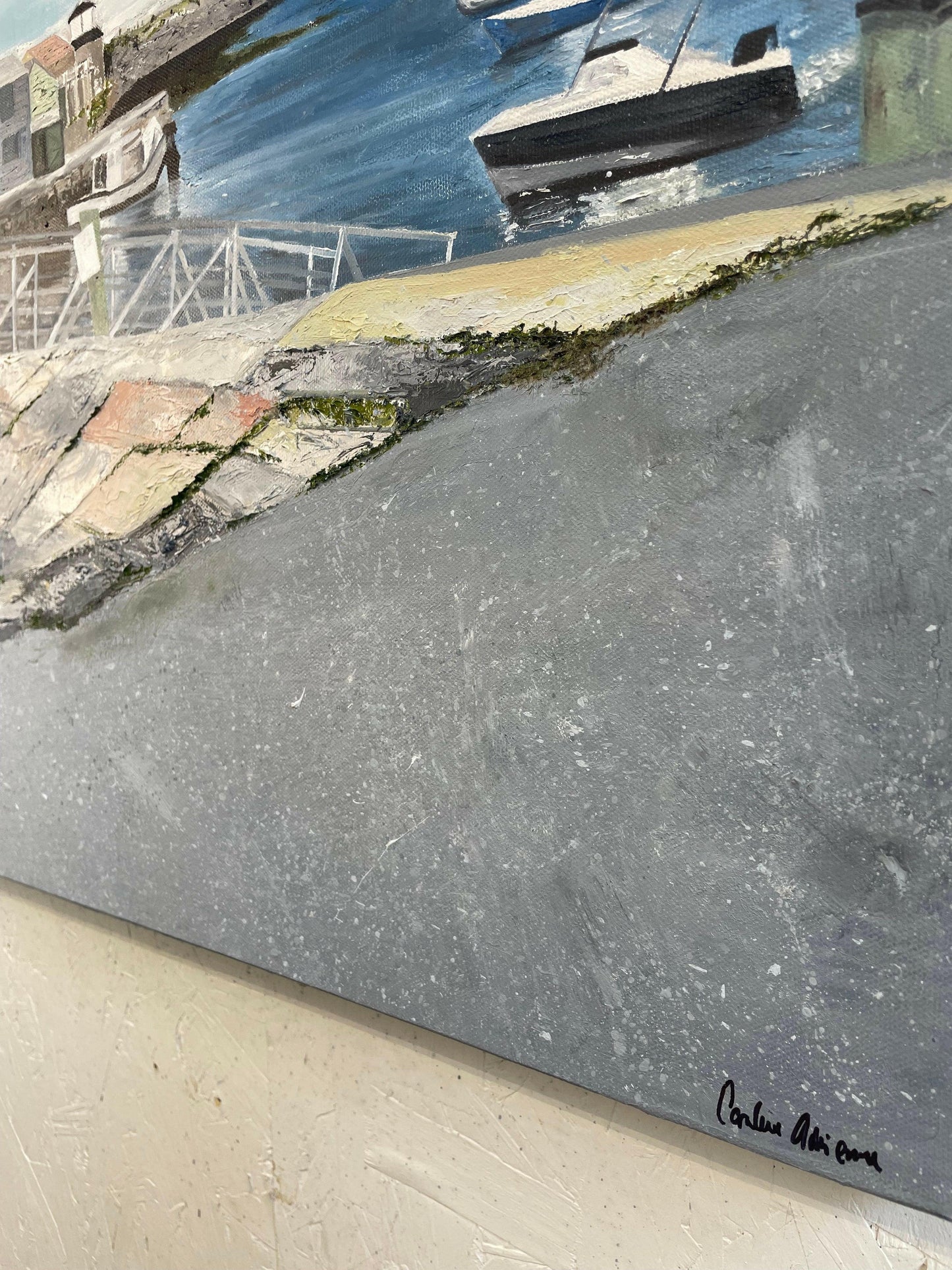 Close-up of Rockport MA oil painting - Soft textured brushwork - Caroline Adrienne Art