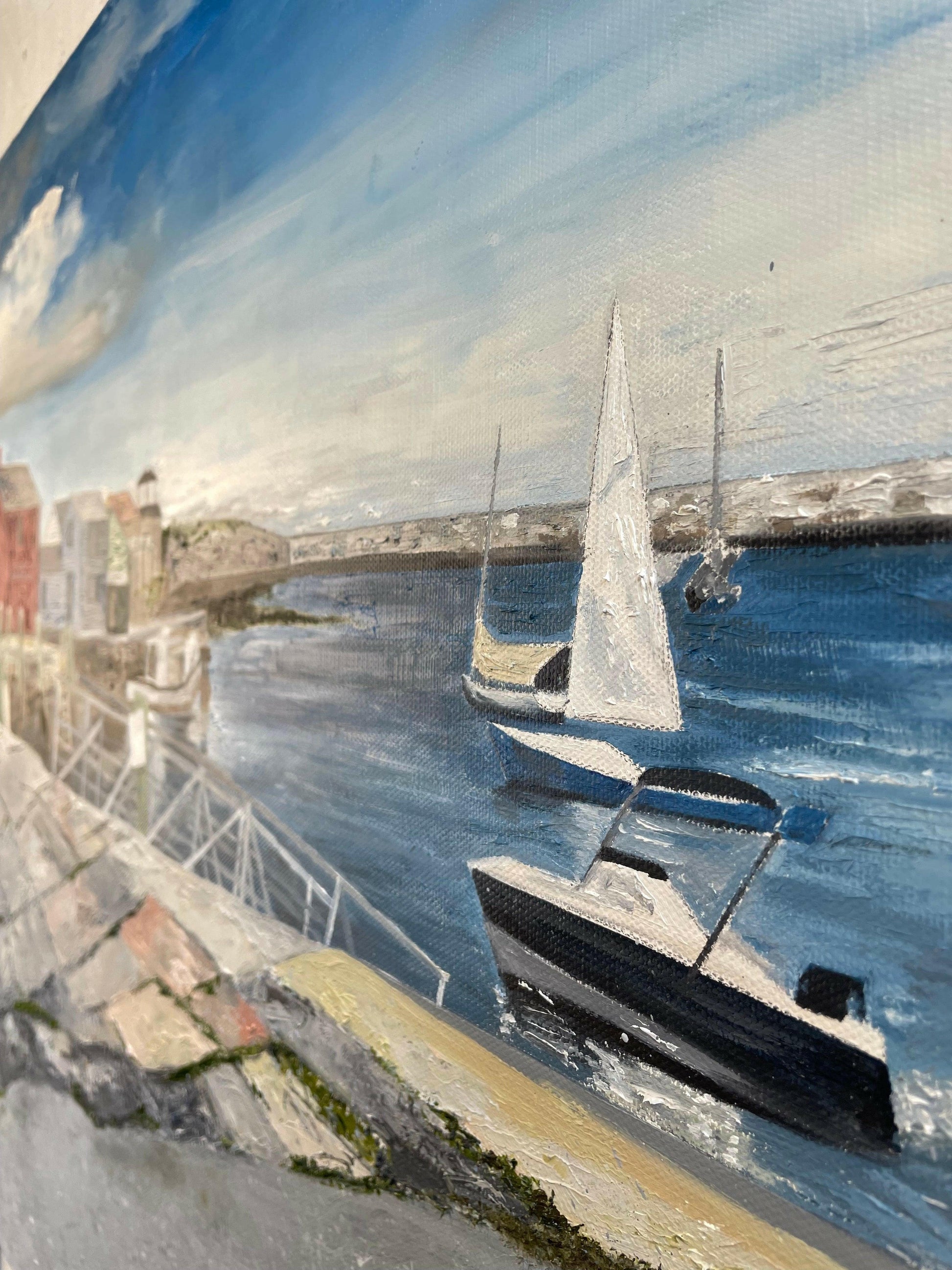 Close-up of Rockport MA oil painting - Soft textured brushwork - Caroline Adrienne Art