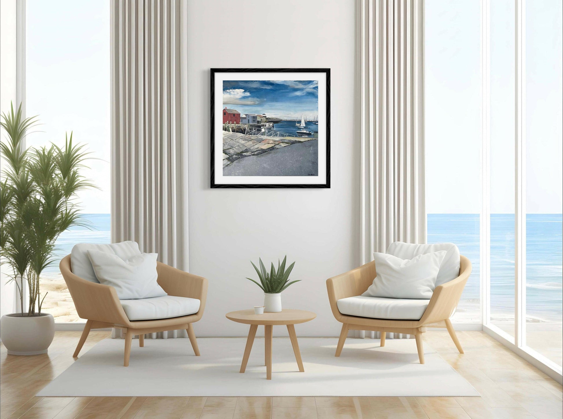 Rockport MA - Coastal abstract painting with soft texture and neutral palette - Caroline Adrienne Art