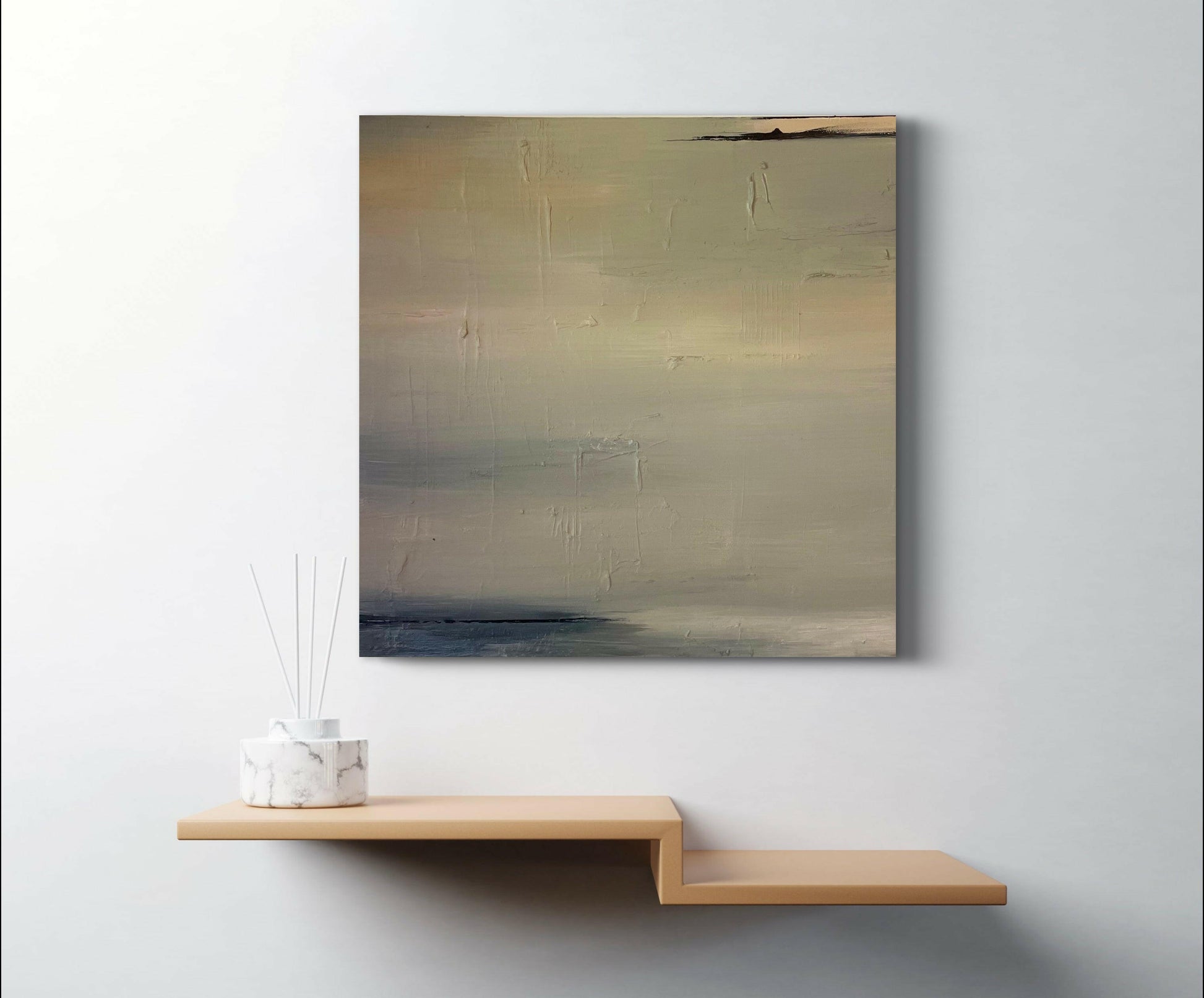 Abstract painting titled "Military Perspective," featuring bold, structured forms and deep, earthy tones. This textured artwork evokes a sense of discipline and strength, ideal for modern or industrial-inspired interiors.