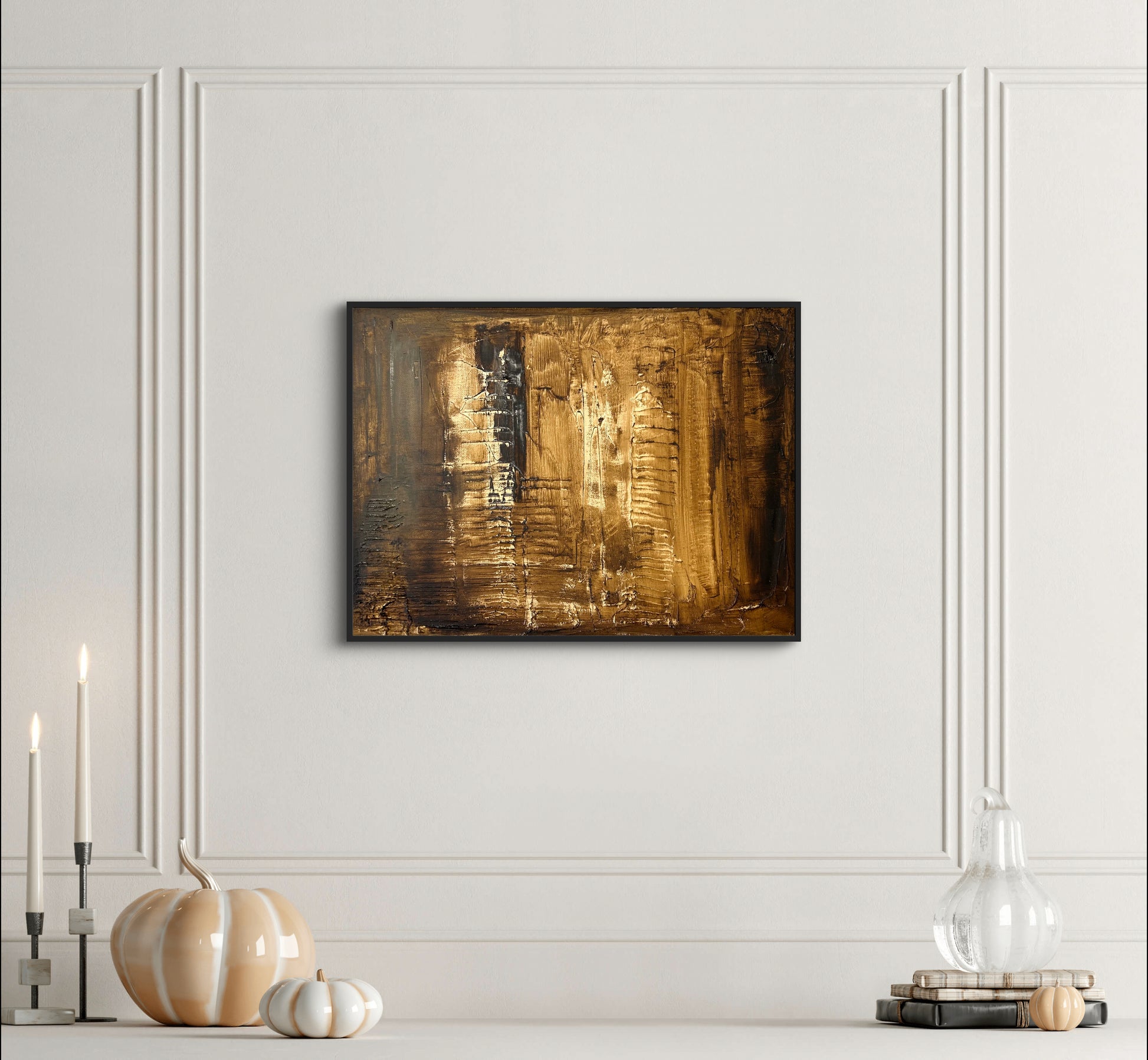 Original 12x16 inch oil painting titled 'Espresso Martini.' The artwork features rich textures and warm shades of brown, creating a cozy, sophisticated atmosphere. The neutral tones and detailed brushstrokes evoke depth and elegance, making it a perfect addition to any home or office decor. Ready to hang with free domestic shipping included.