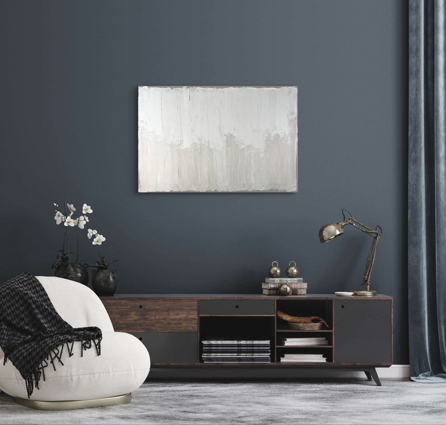 Elegant abstract painting titled 'Lady Michele,' with soft neutrals and refined textures, exuding poise and sophistication for luxury interiors.