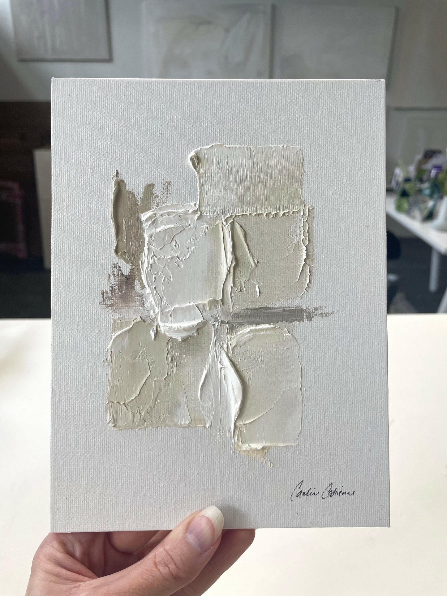 abstract art handmade cards holiday christmas cards original handpainted abstract local artist original gift gift idea greeting card handmade fine art local boston local art texture minimal present painting art wall art home design home decor painting original painting caroline adrienne art ornament christmas ornament tree ornament holiday decor white art minimal art beige cream taupe mini wall art miniature small art shelf desk counter art gallery wall gallery original oil painting canvas