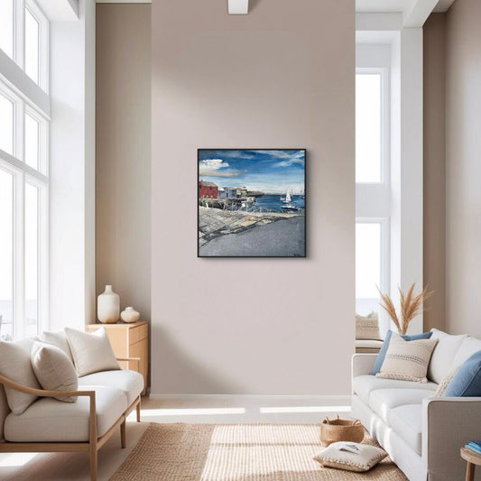 Rockport MA - Textured coastal-inspired abstract oil painting in natural tones - Caroline Adrienne Art