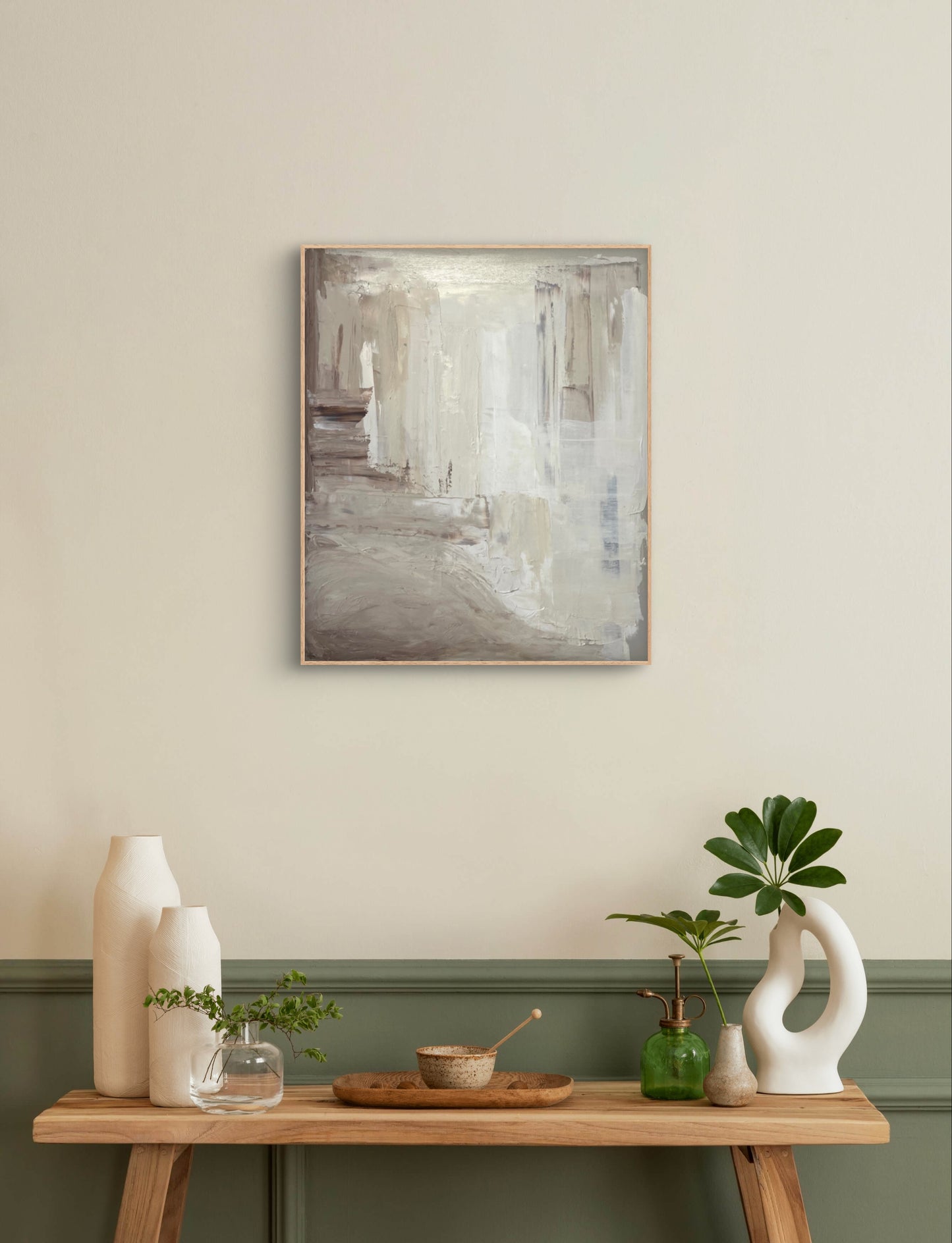 Abstract painting titled 'Ain’t No Mountain High Enough,' with bold peaks and dynamic textures, symbolizing strength and resilience in nature.