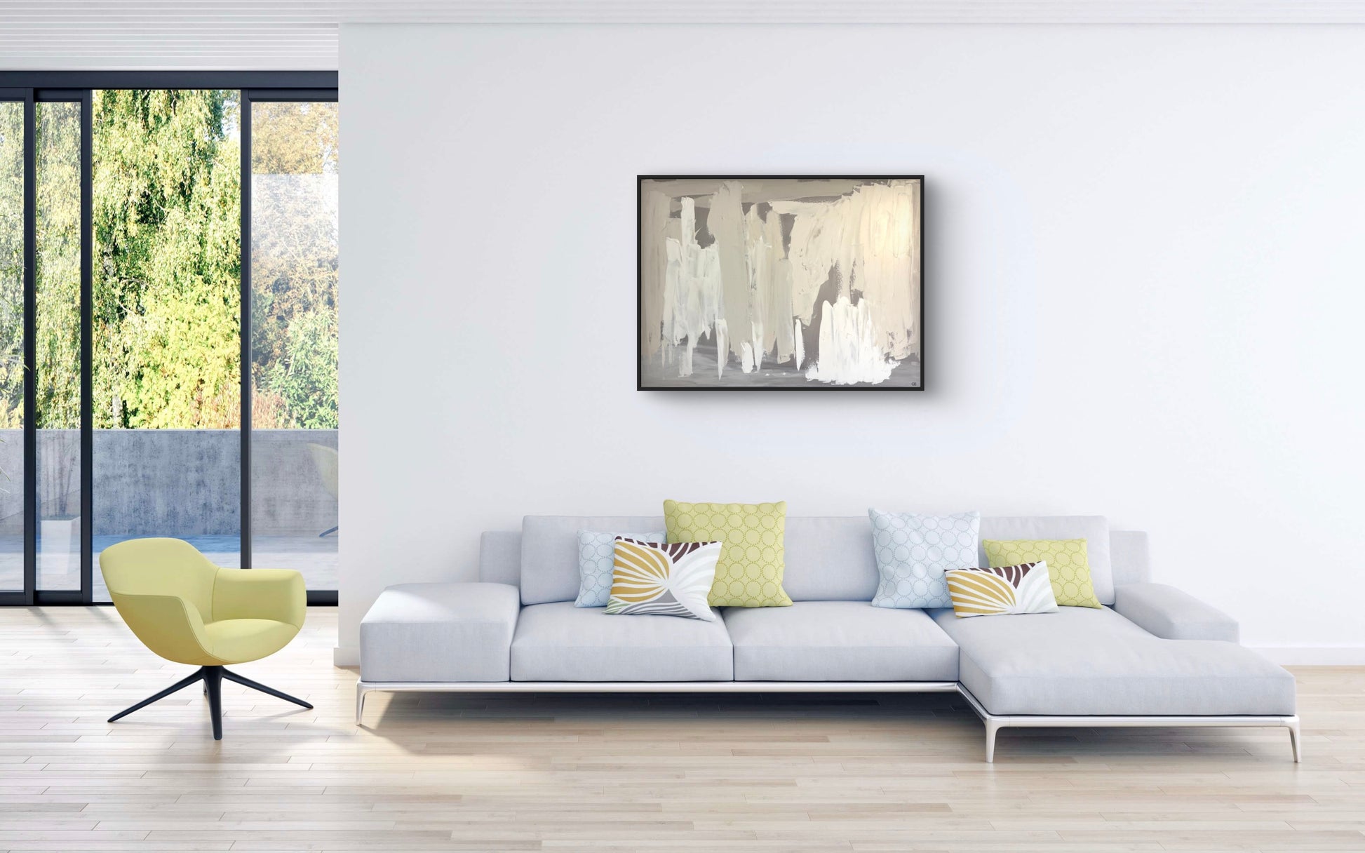 ‘Disguise’ – Minimal abstract painting with layered gray tones and subtle texture, exploring themes of concealment and quiet transformation – Caroline Adrienne Art