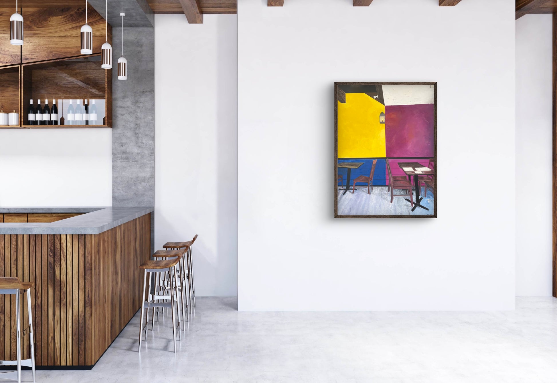 The Local Mexican Restaurant – Vibrant abstract oil painting with bold texture and rich color layers – Caroline Adrienne Art