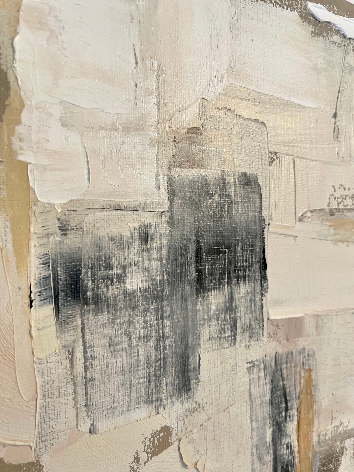 Abstract art piece with black and white brush strokes on a textured background