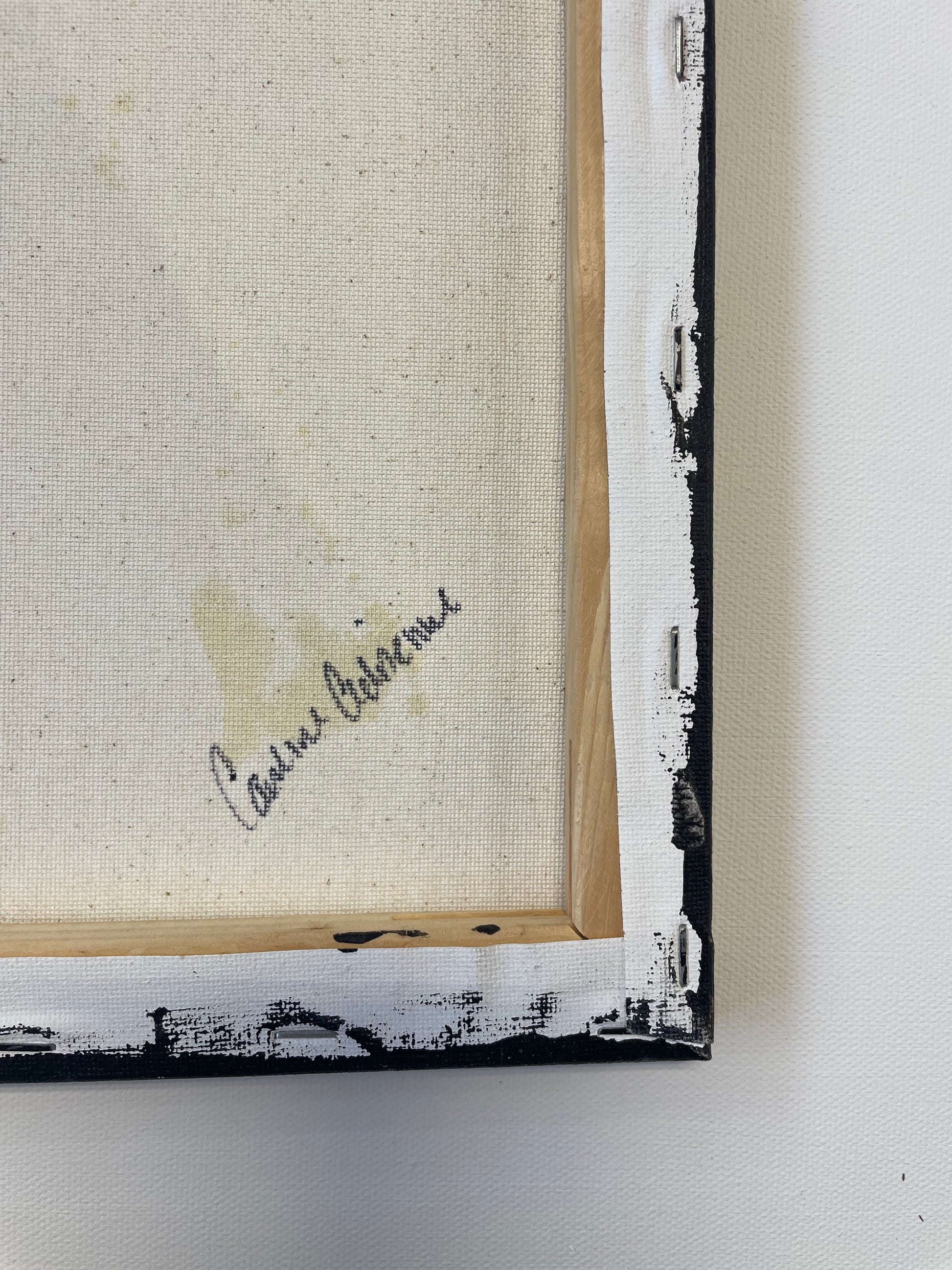 Canvas with a signature on the corner against a white background