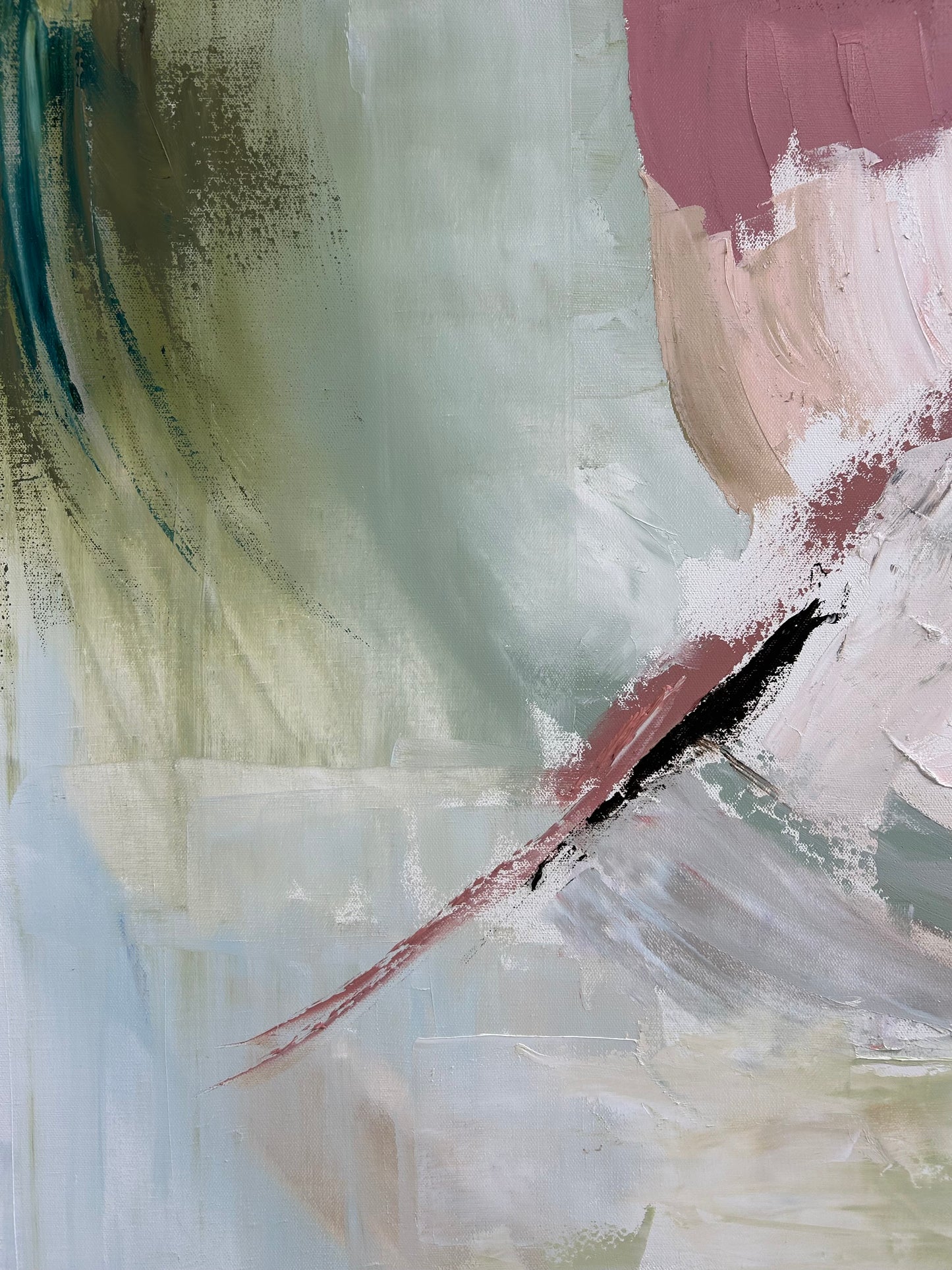 Abstract art with brush strokes in various colors on a textured surface