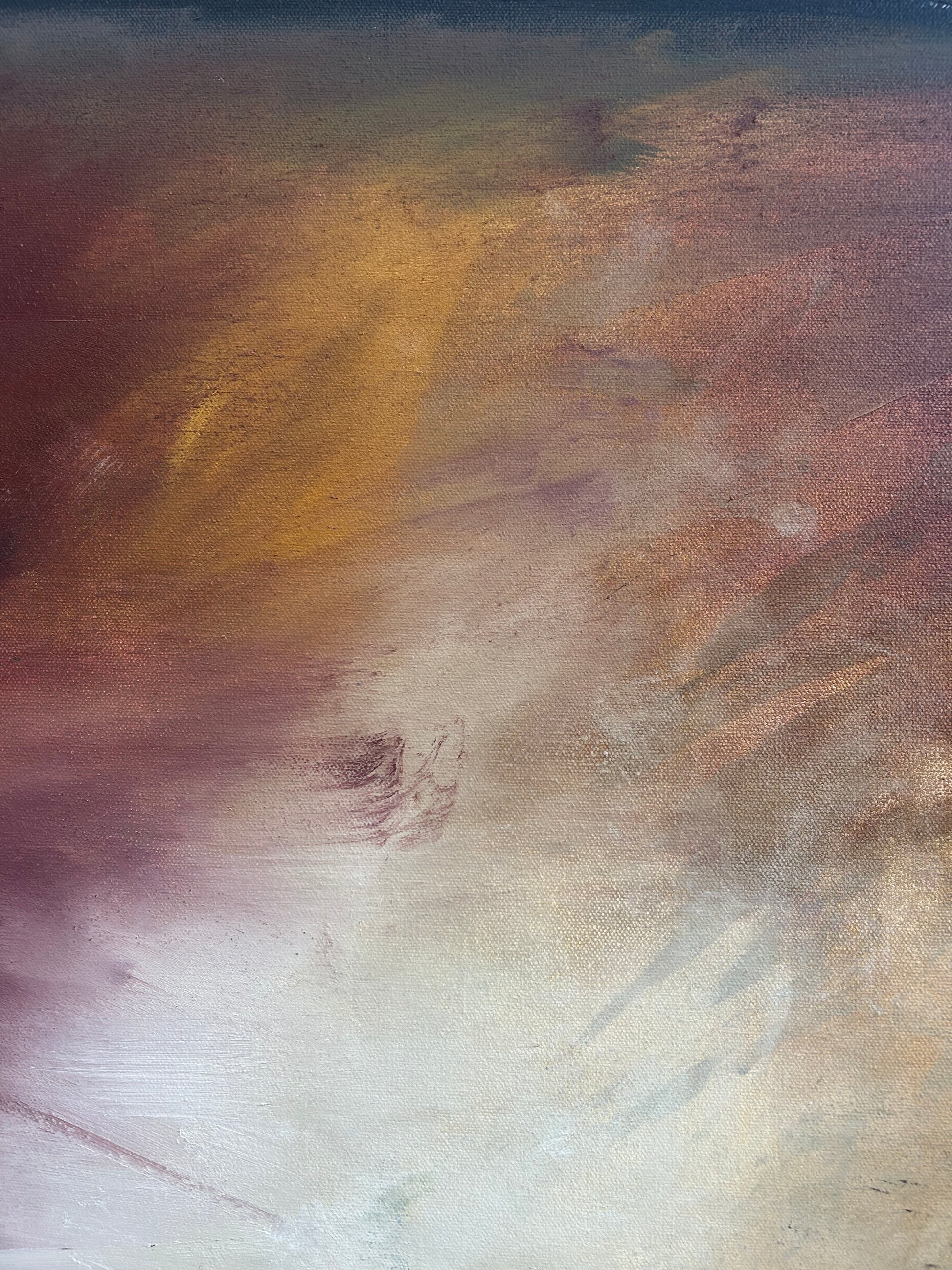 Abstract painting with brown, beige, and purple hues