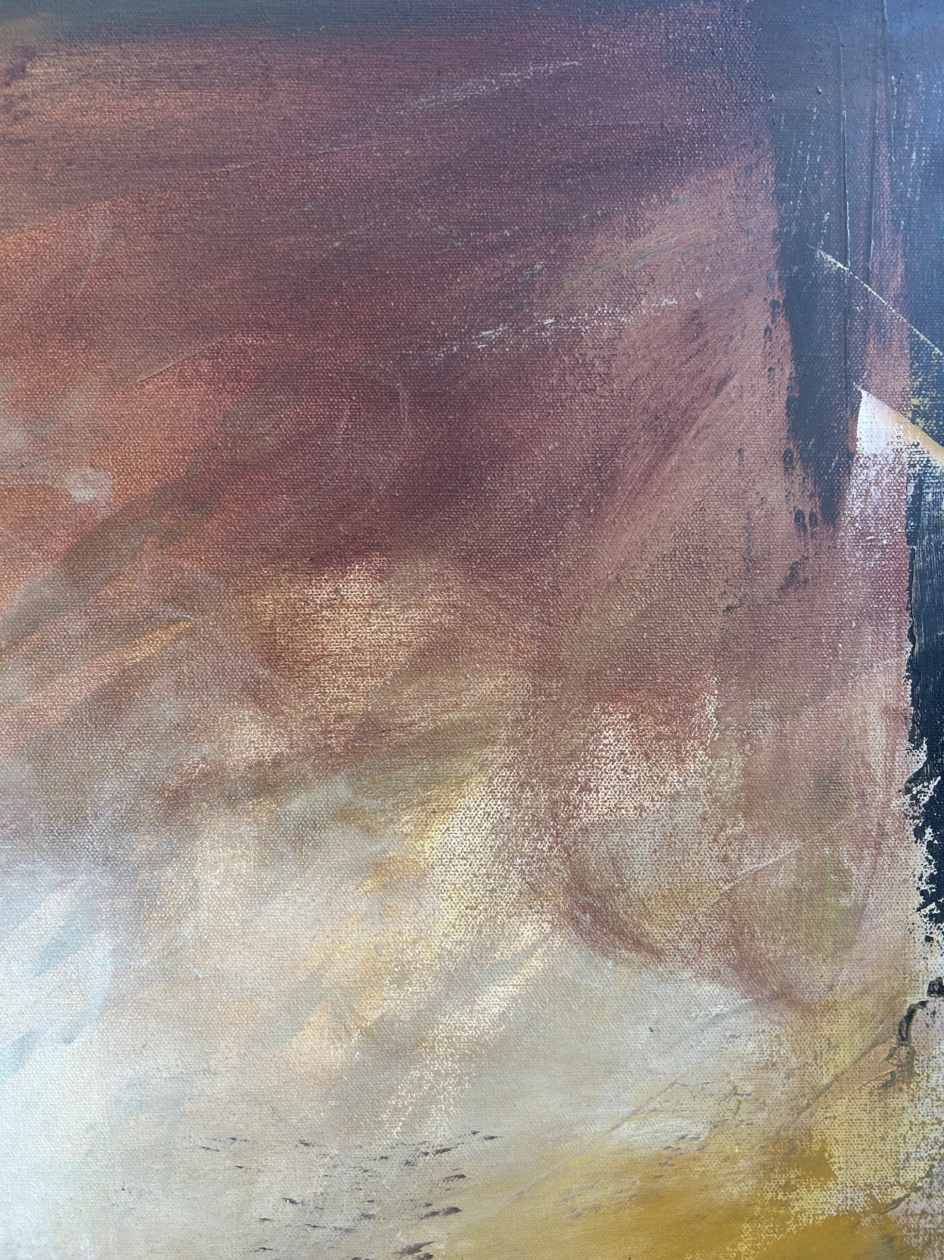 Abstract painting with brown, beige, and black colors