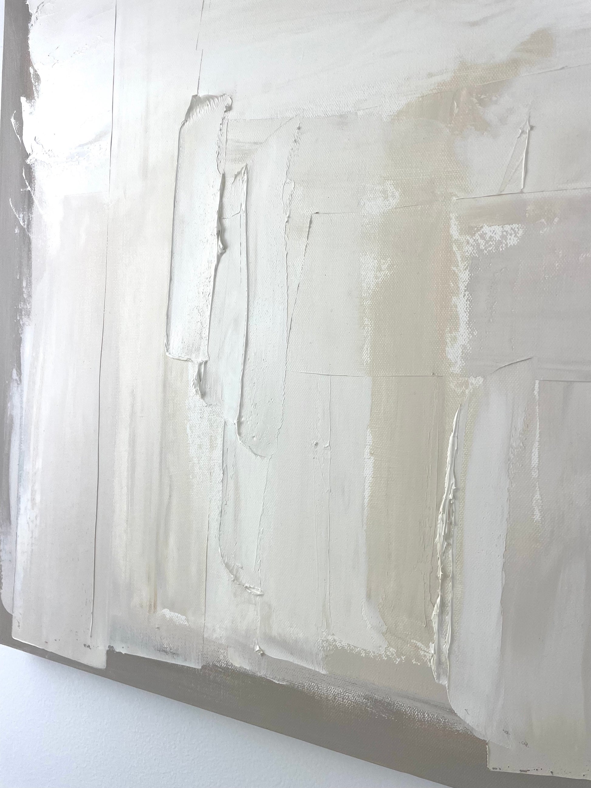 Abstract art piece with white and gray brush strokes on a white background