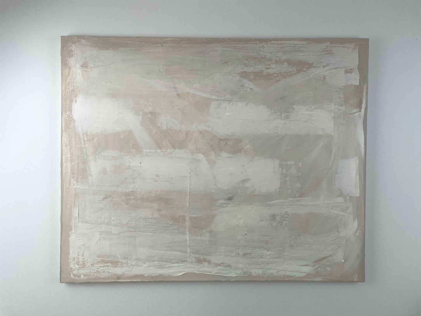 Close-up of ‘Quiet Layers’ showing subtle brushwork and minimalist composition in warm neutrals – Caroline Adrienne Art