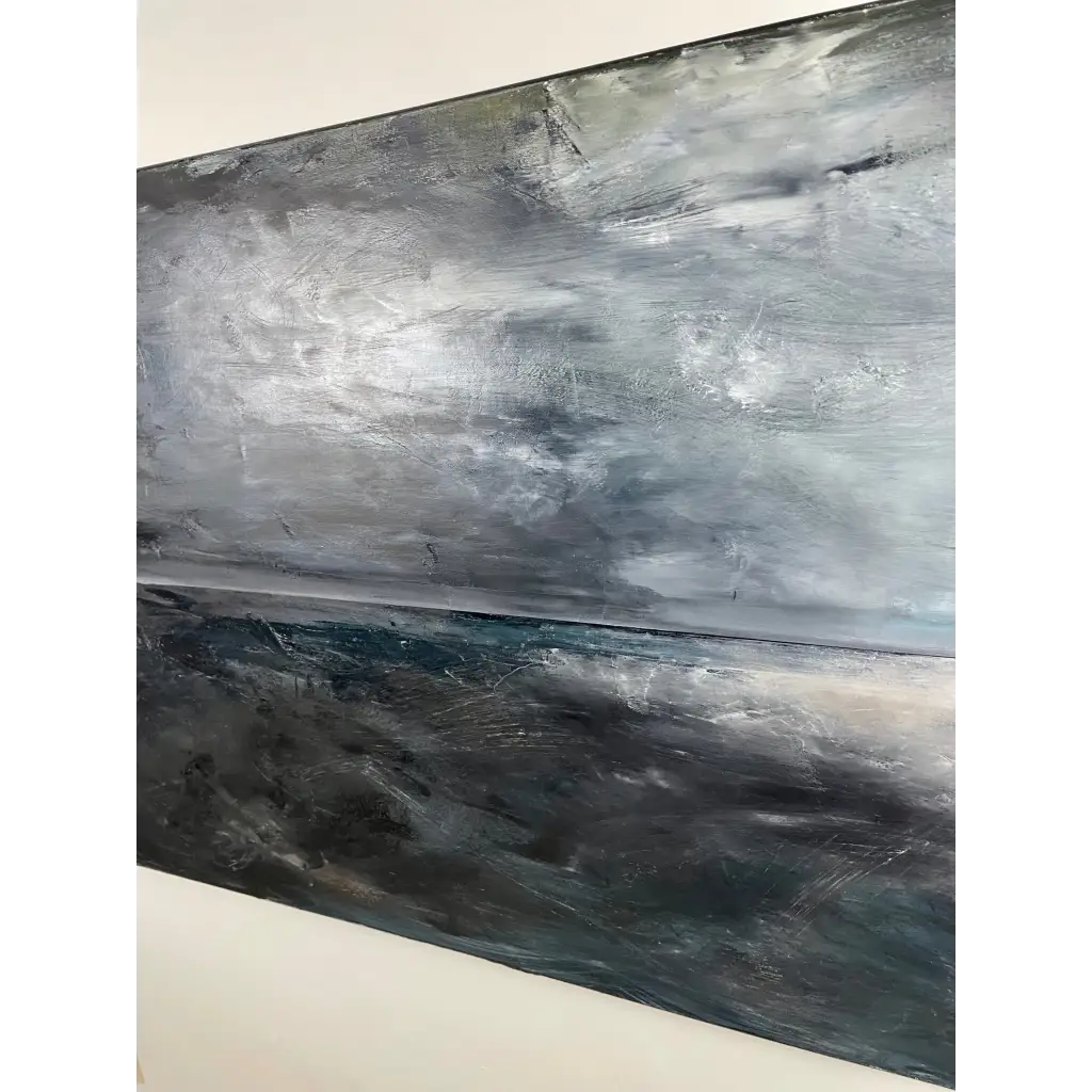 ‘A Storm is Brewing’ – A deeply textured, emotionally charged abstract piece in rich blues – Caroline Adrienne Art