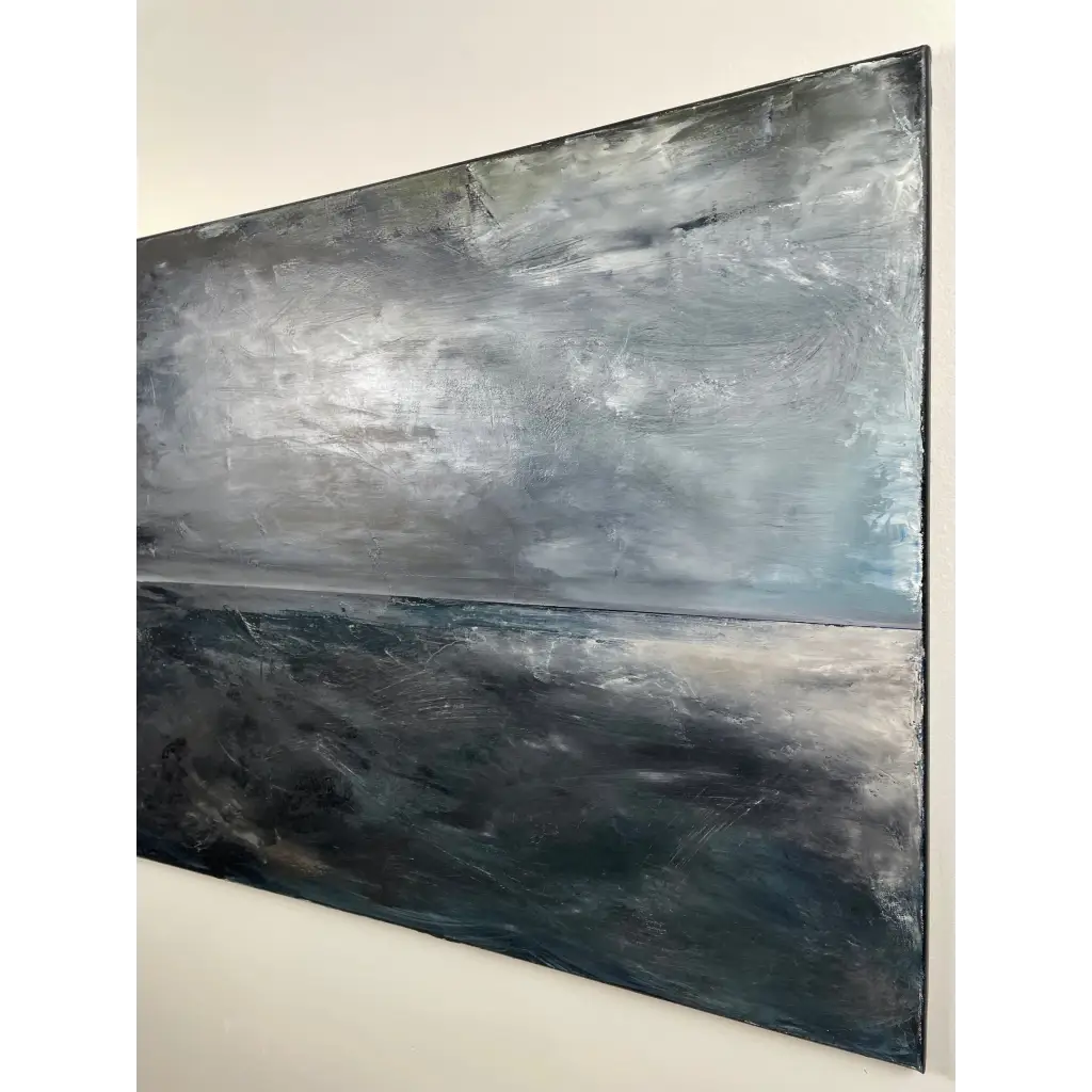 Textured abstract painting ‘A Storm is Brewing,’ capturing the tension and beauty of an approaching storm – Caroline Adrienne