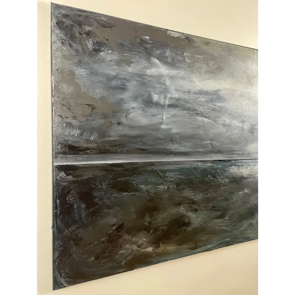 Powerful original painting in dark, stormy blues – ‘A Storm is Brewing’ by Caroline Adrienne Art