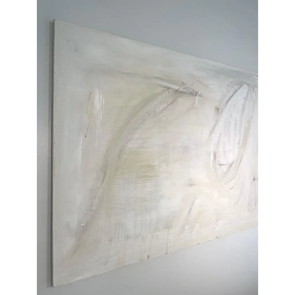 ‘Bridal Shower’ – Delicate abstract painting featuring creamy whites and muted pinks, designed to capture grace and quiet joy – Caroline Adrienne Art