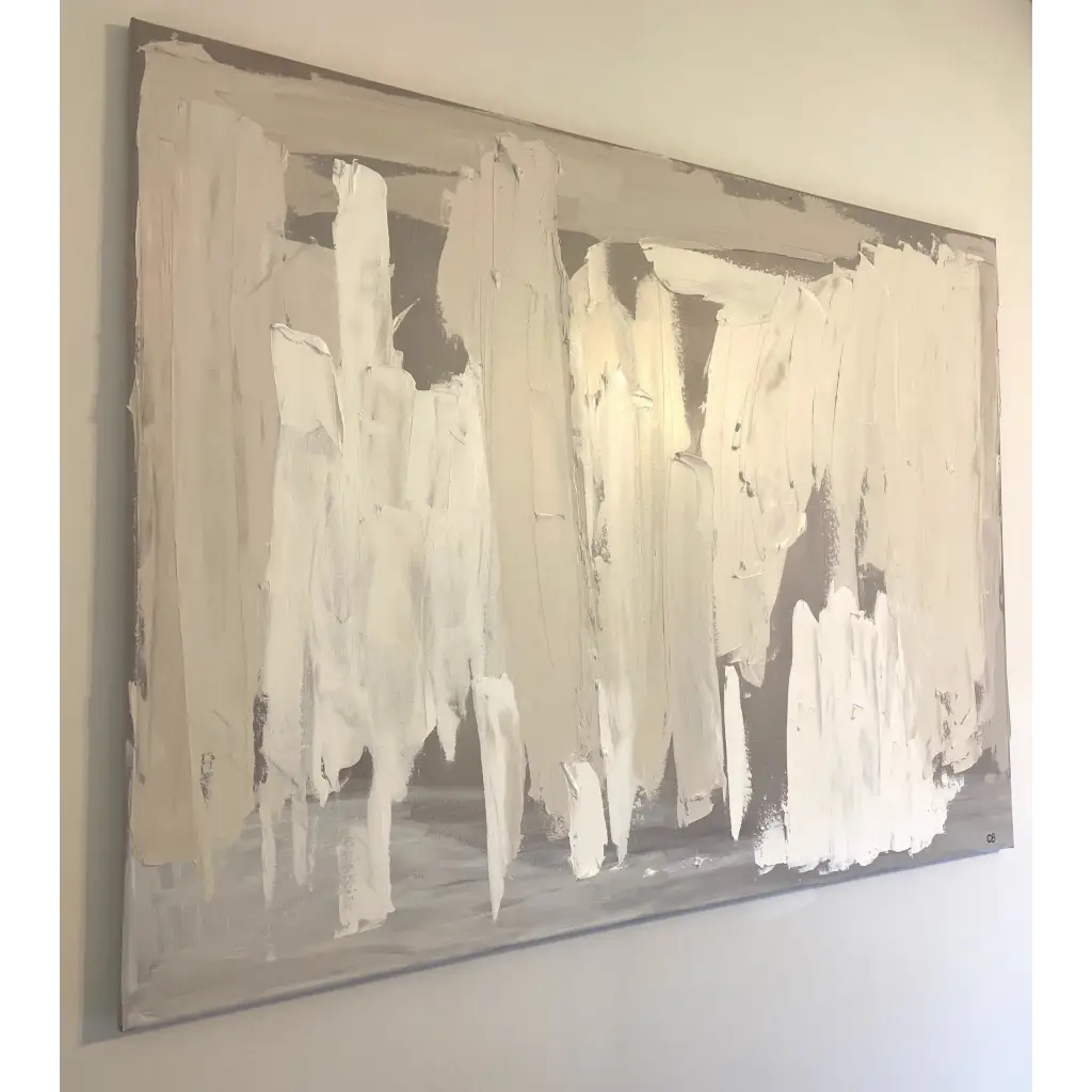 ‘Disguise’ – Close-up of a textured abstract painting in layered gray tones, offering a soft, minimal presence for modern interiors – Caroline Adrienne Art