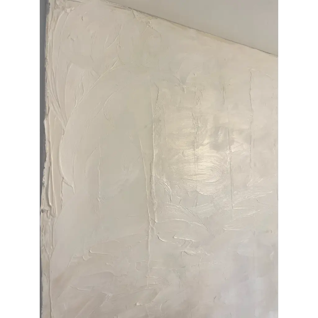 ‘Innocence’ – Close-up of textured white and beige abstract artwork, highlighting subtle movement and delicate layering – Caroline Adrienne Art