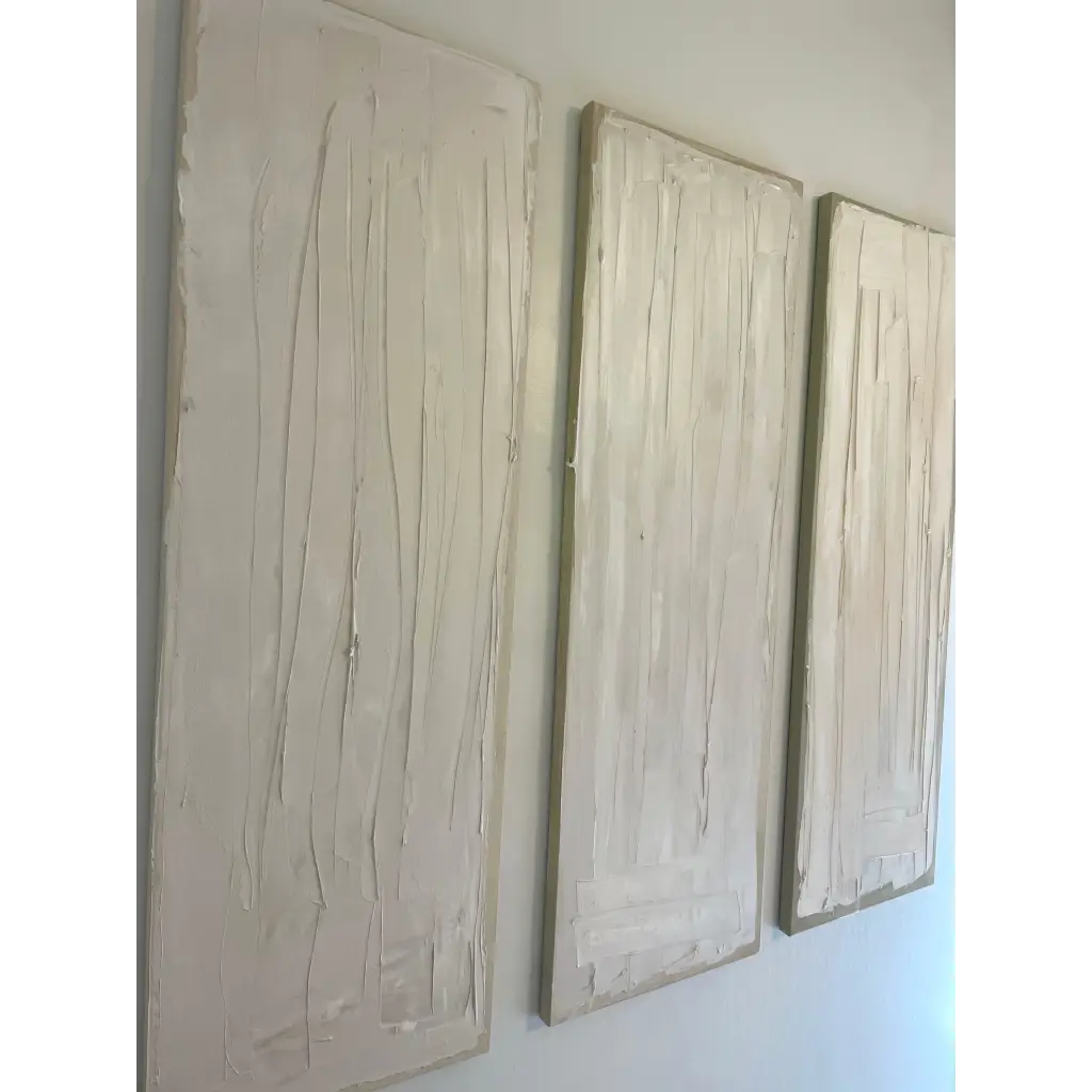 Modern wall art titled ‘Three’s Company,’ with an abstract trio of forms in a dynamic composition – Caroline Adrienne