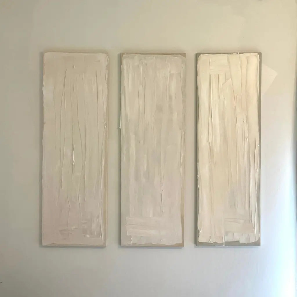 Bold and modern abstract artwork ‘Three’s Company,’ featuring layered brushwork and harmonious forms – Caroline Adrienne