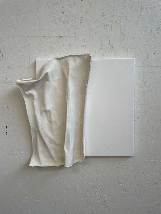 Close-up of Grace – Sculptural plaster detail on cotton canvas – Caroline Adrienne Art