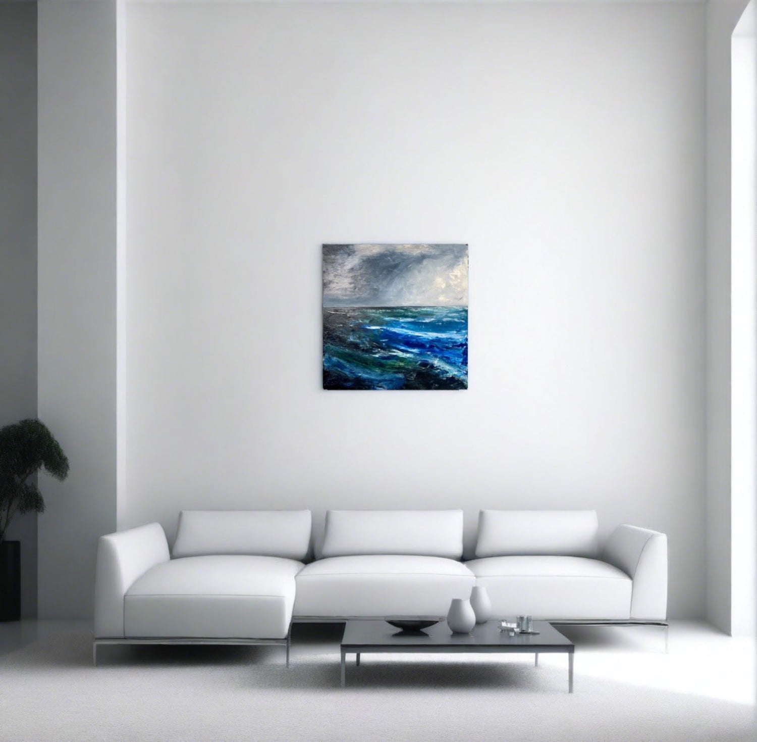 abstract seascape textured oil painting wall art home decor blue and black 