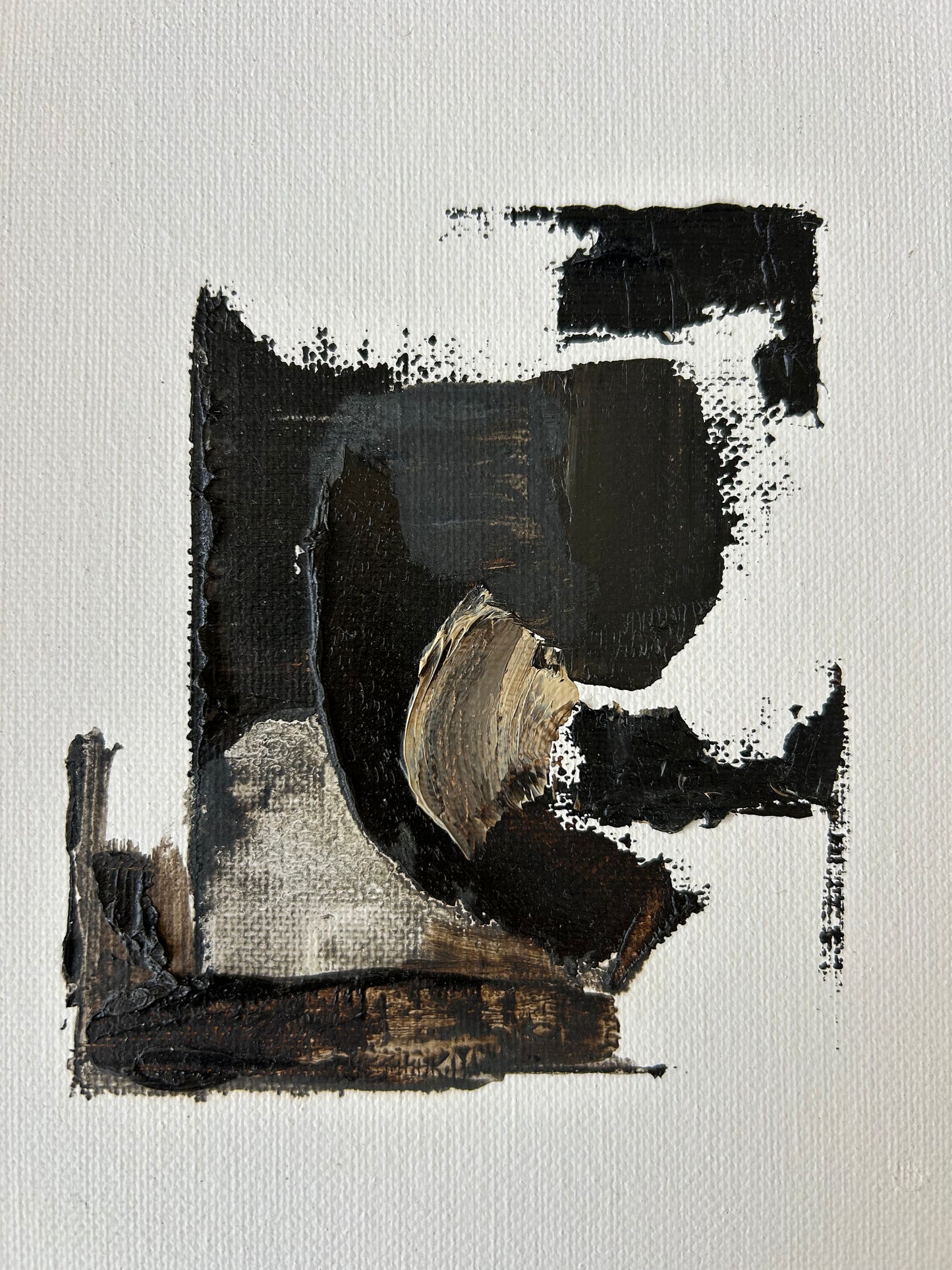 Abstract black and brown art on a textured white background